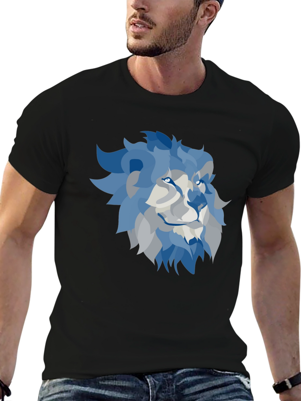 Lion Graphic T-Shirt - Cool Blue Design