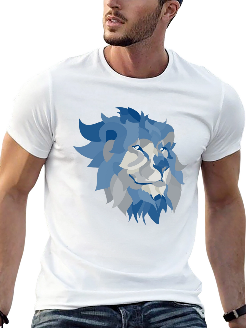 Lion Graphic T-Shirt - Cool Blue Design