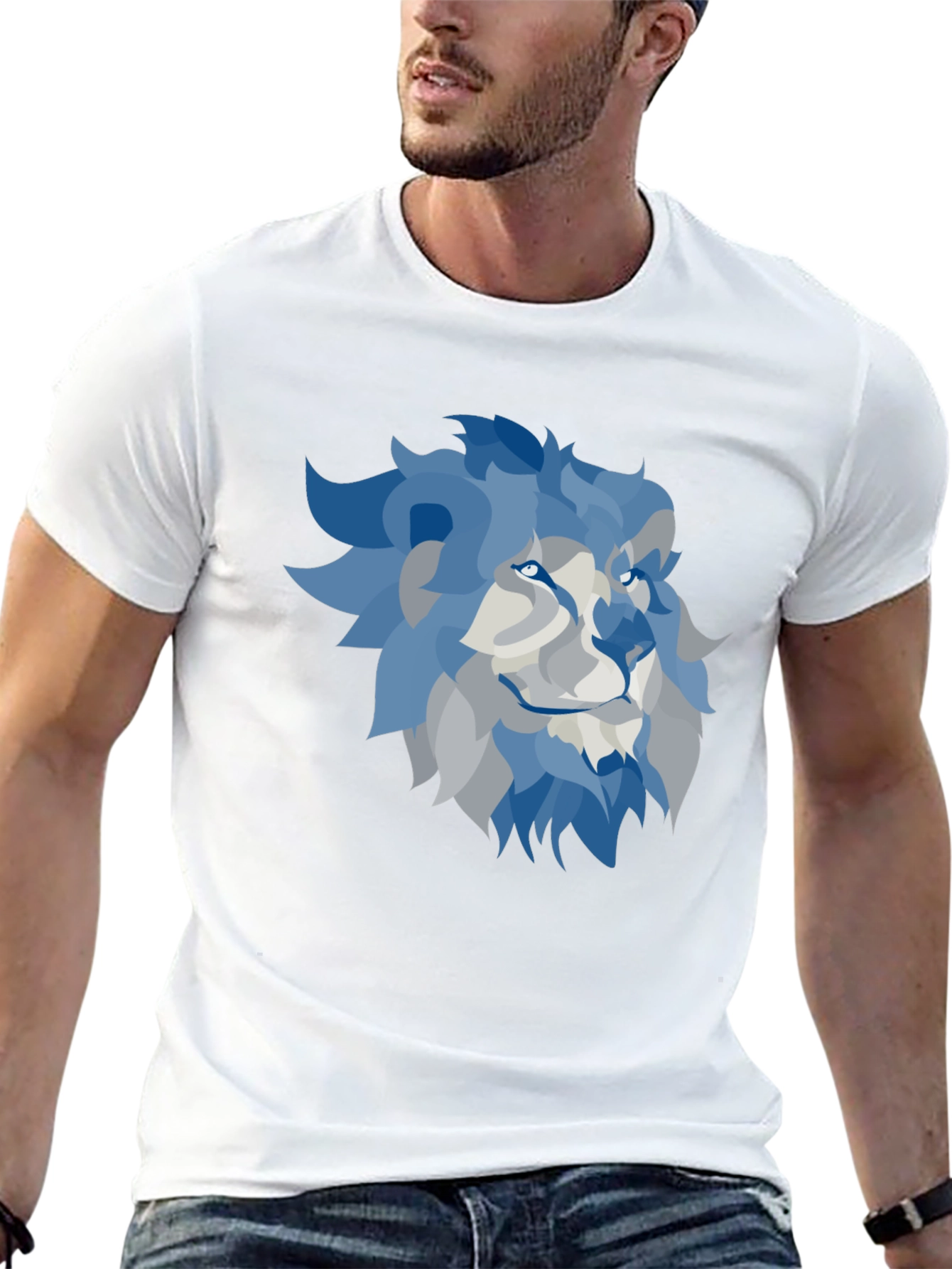 Lion Graphic T-Shirt - Cool Blue Design
