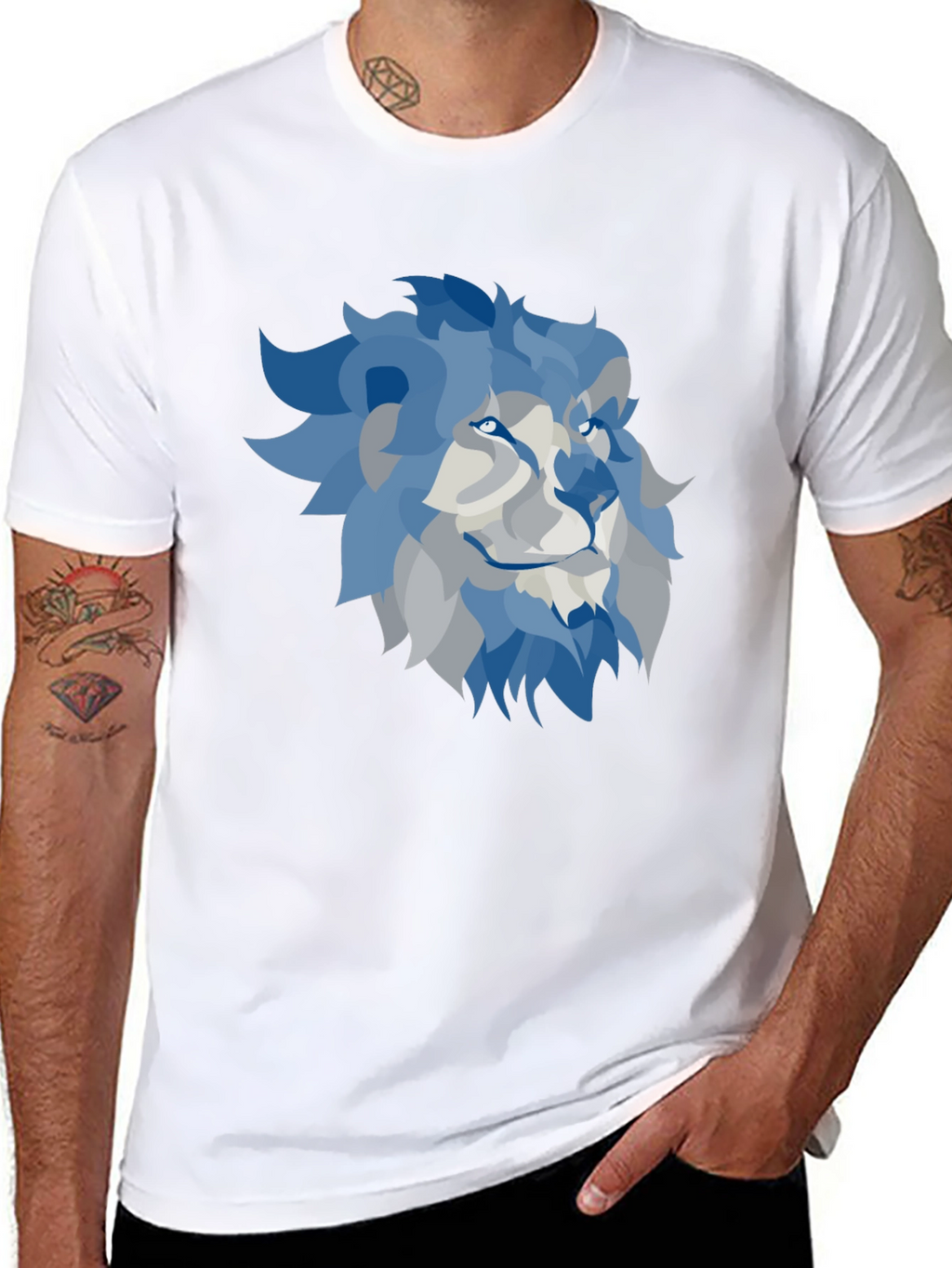 Lion Graphic T-Shirt - Cool Blue Design