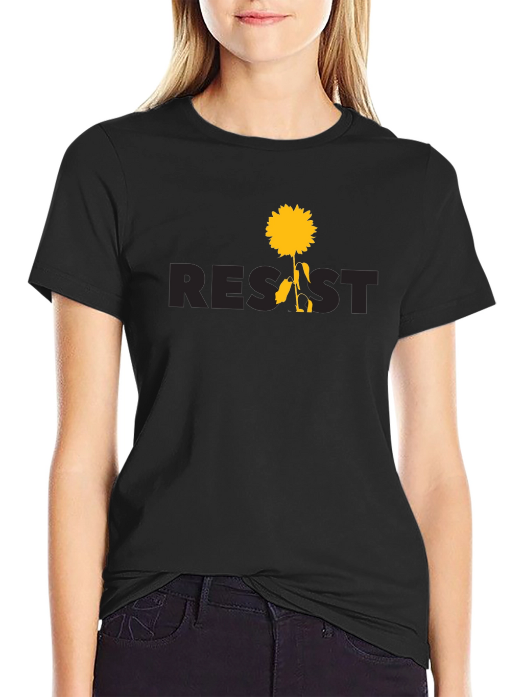 Resist Sunflower Graphic Tee - Black Cotton T-Shirt