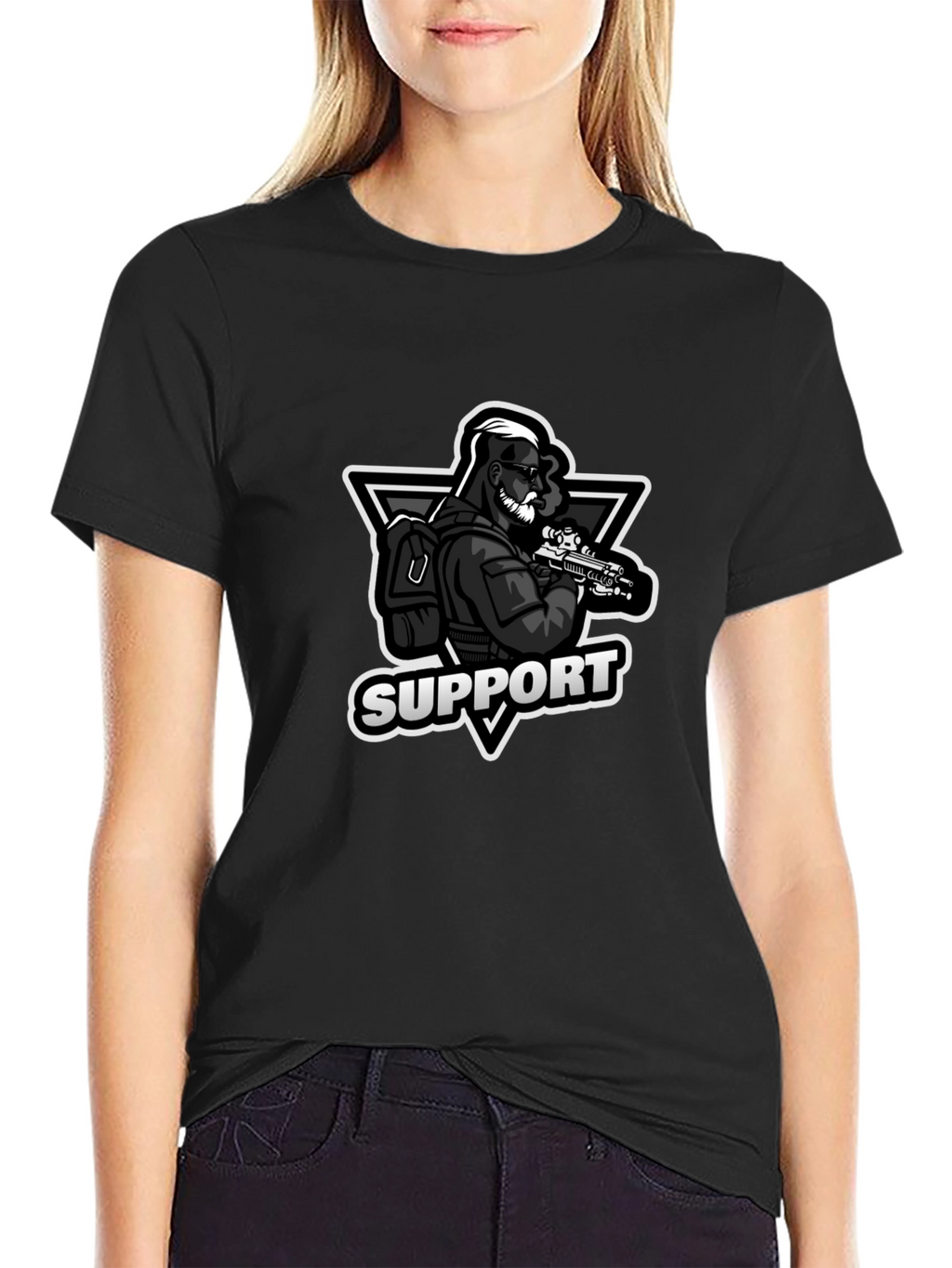 Support Graphic Print Black T-Shirt