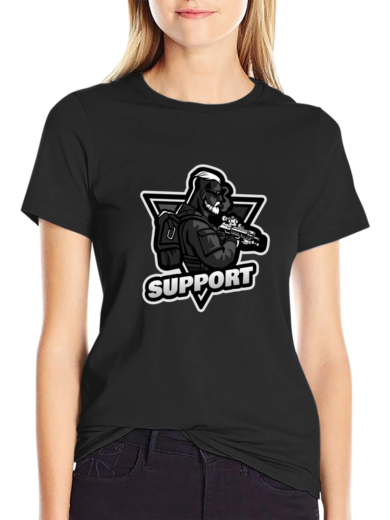 Support Graphic Print Black T-Shirt