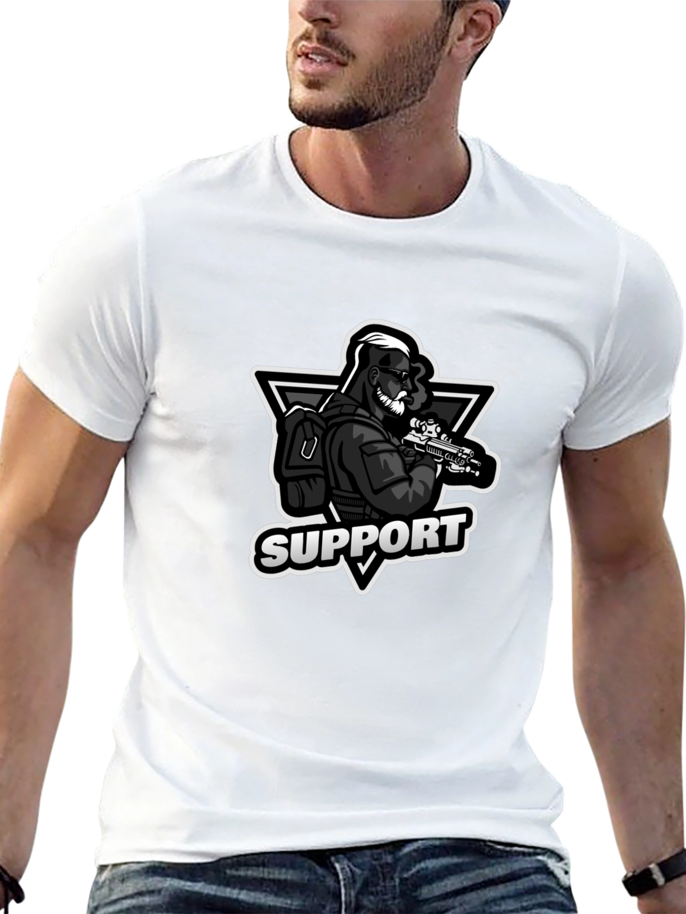 Support Graphic Print Black T-Shirt