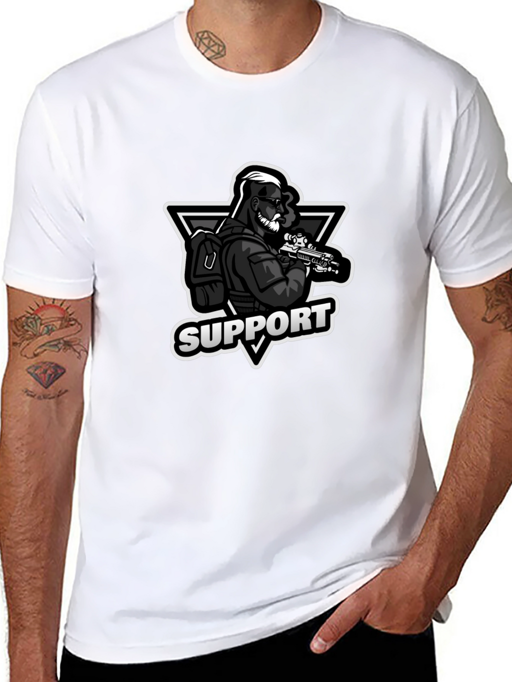 Support Graphic Print Black T-Shirt
