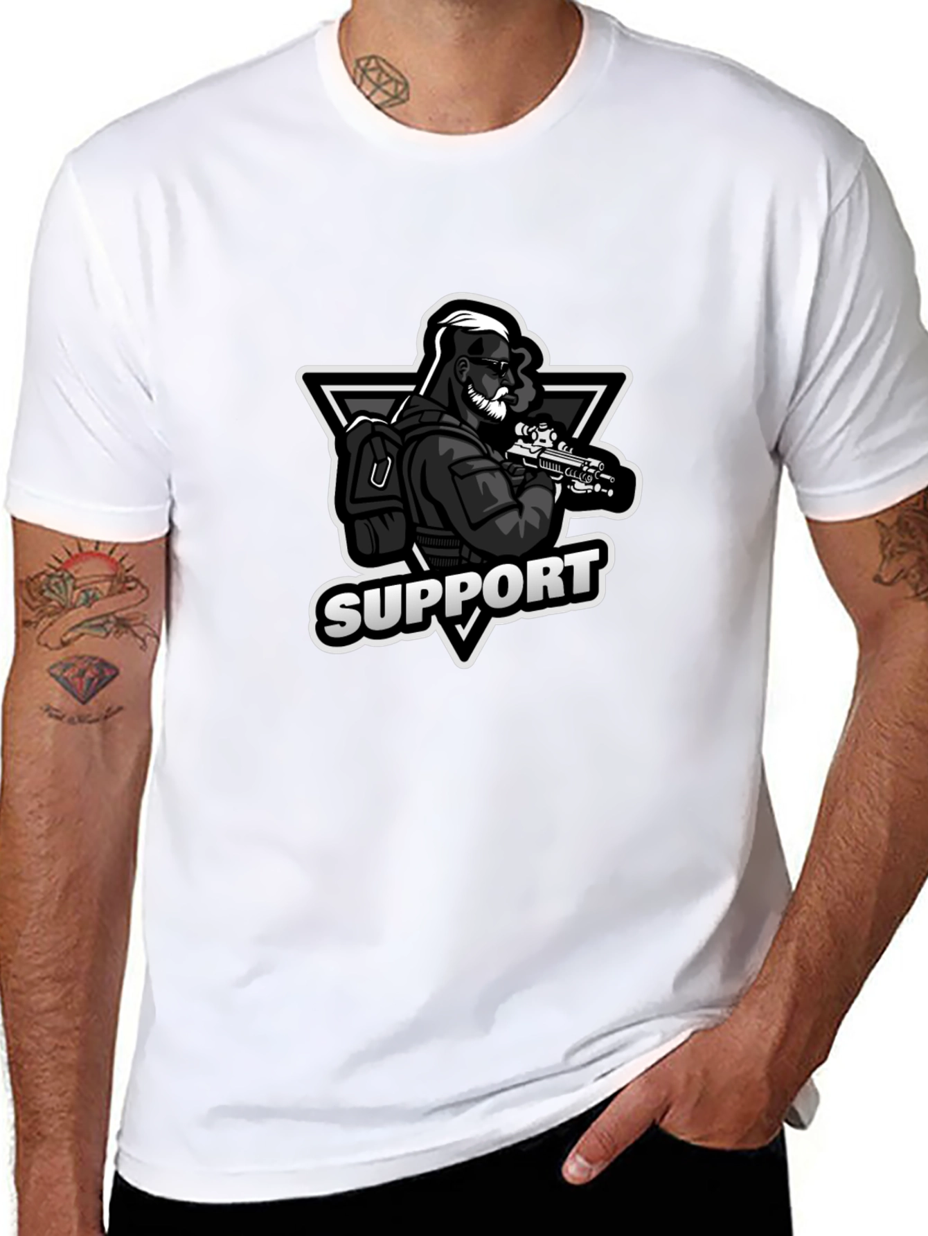 Support Graphic Print Black T-Shirt