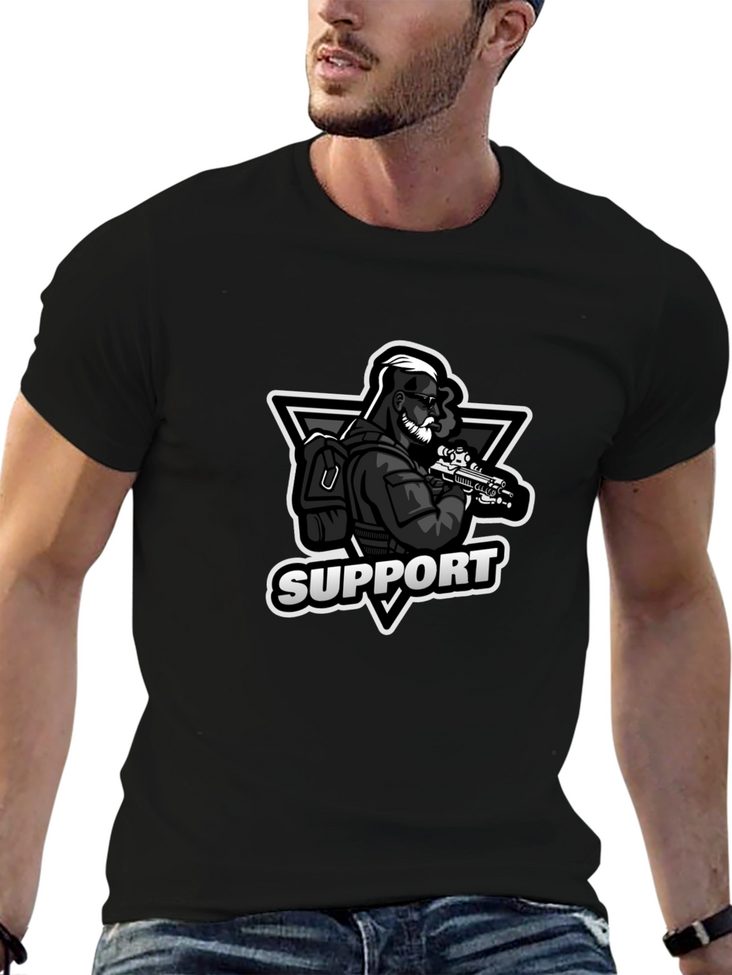 Support Graphic Print Black T-Shirt