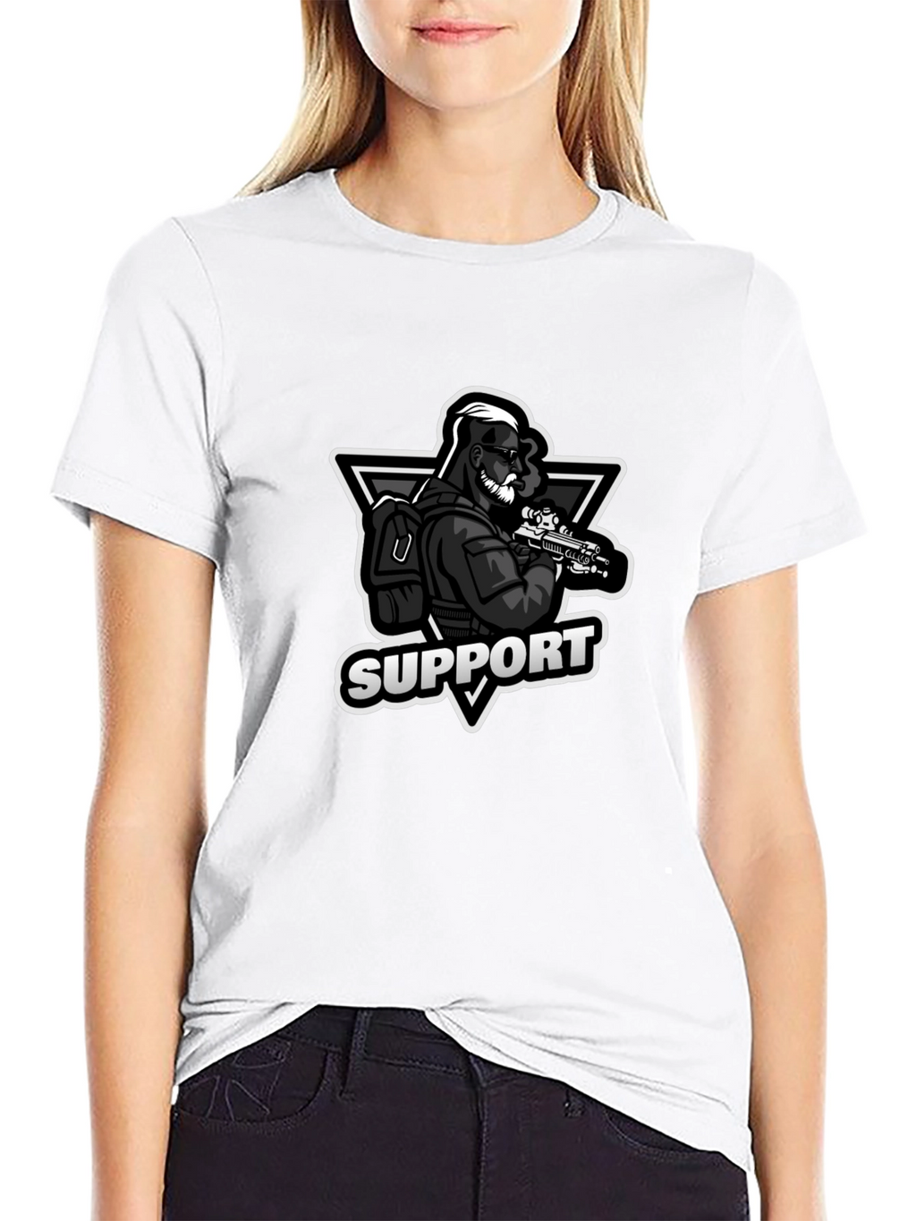 Support Graphic Print Black T-Shirt