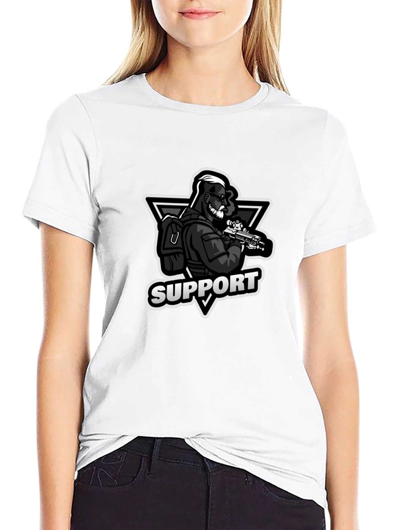 Support Graphic Print Black T-Shirt