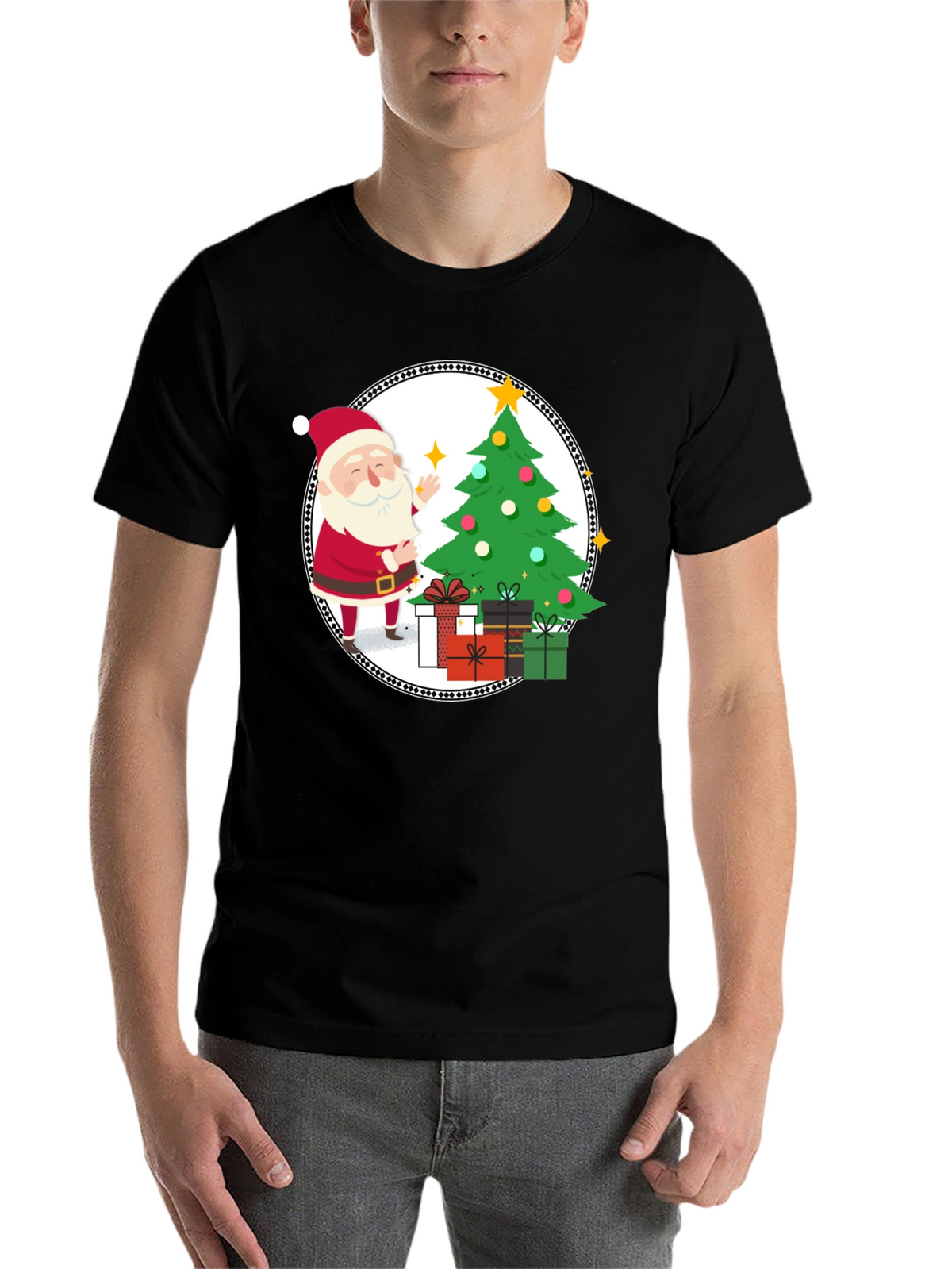 Festive Santa Christmas Tree Graphic Tee