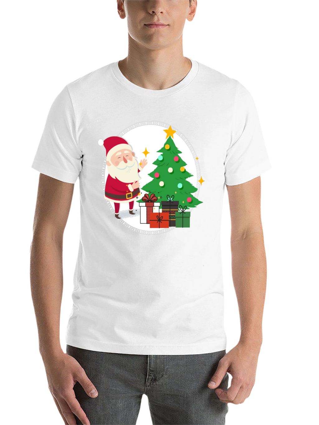 Festive Santa Christmas Tree Graphic Tee