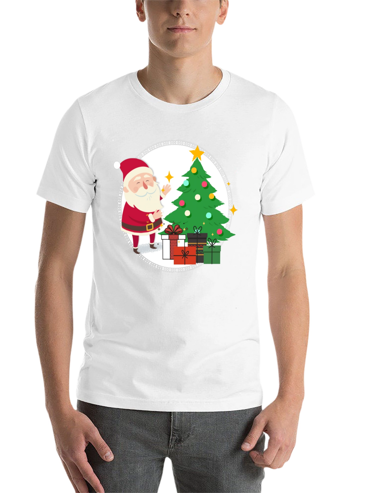 Festive Santa Christmas Tree Graphic Tee