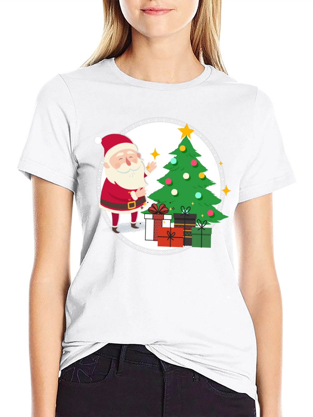 Festive Santa Christmas Tree Graphic Tee