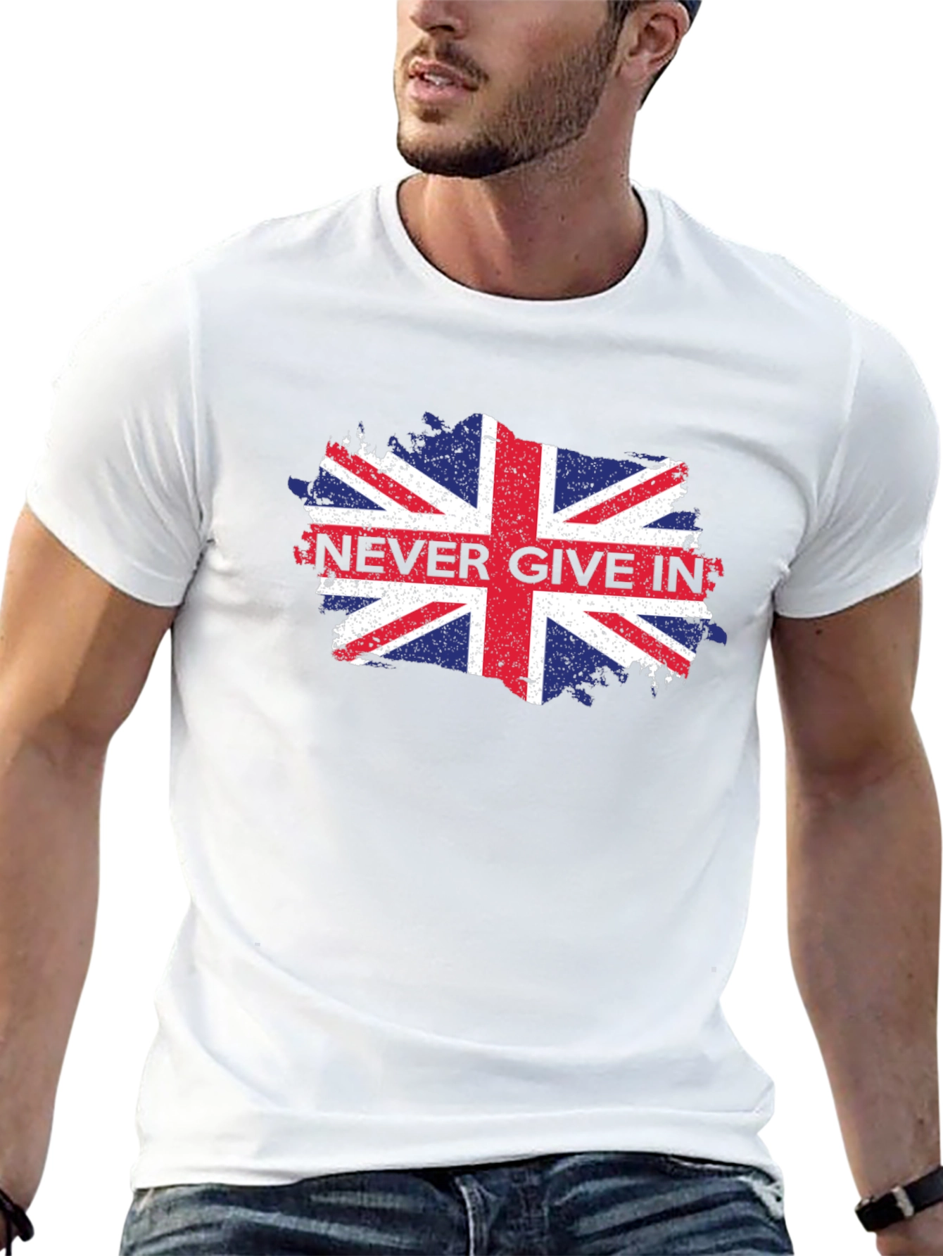 Patriotic Never Give In Union Jack Graphic Tee