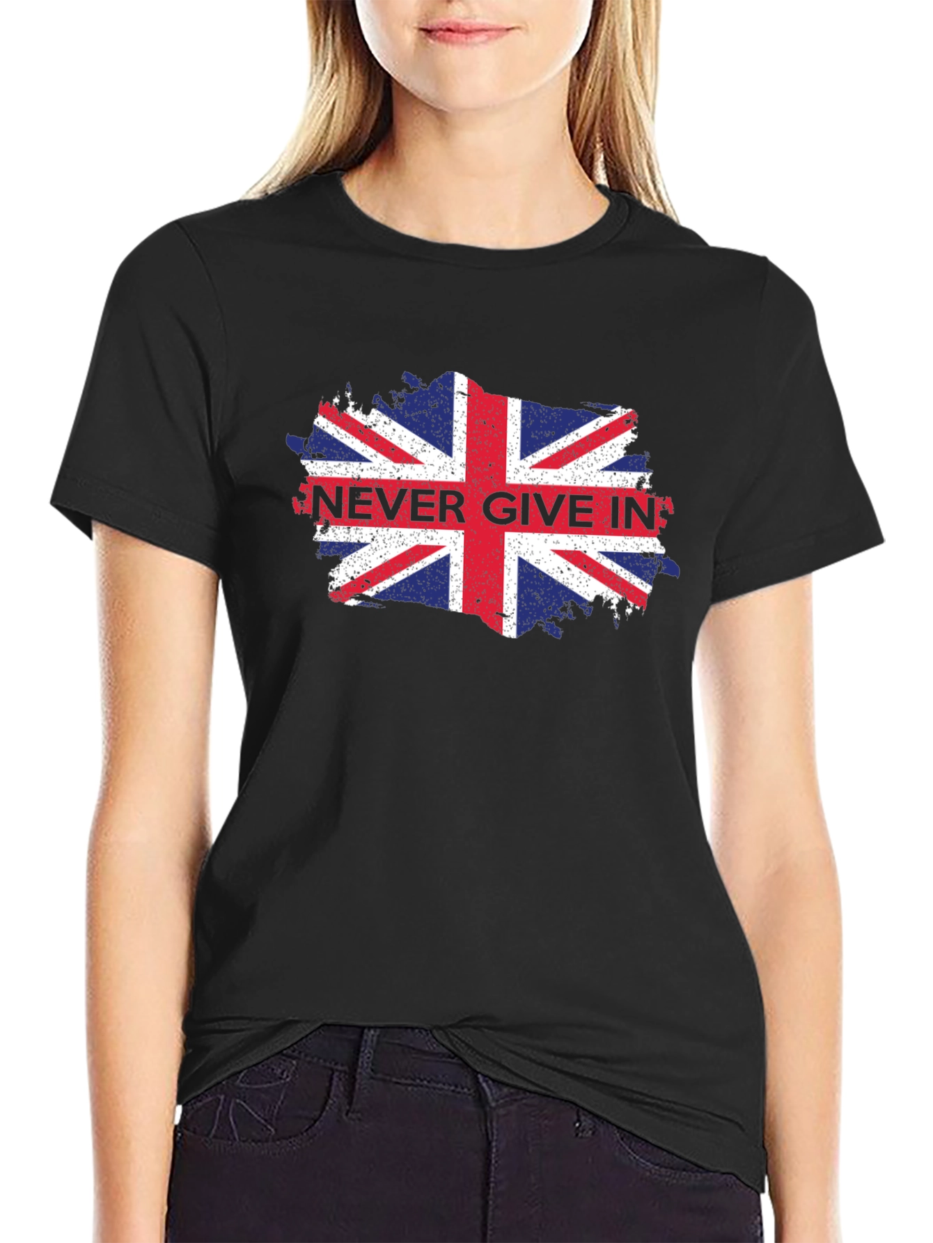 Patriotic Never Give In Union Jack Graphic Tee