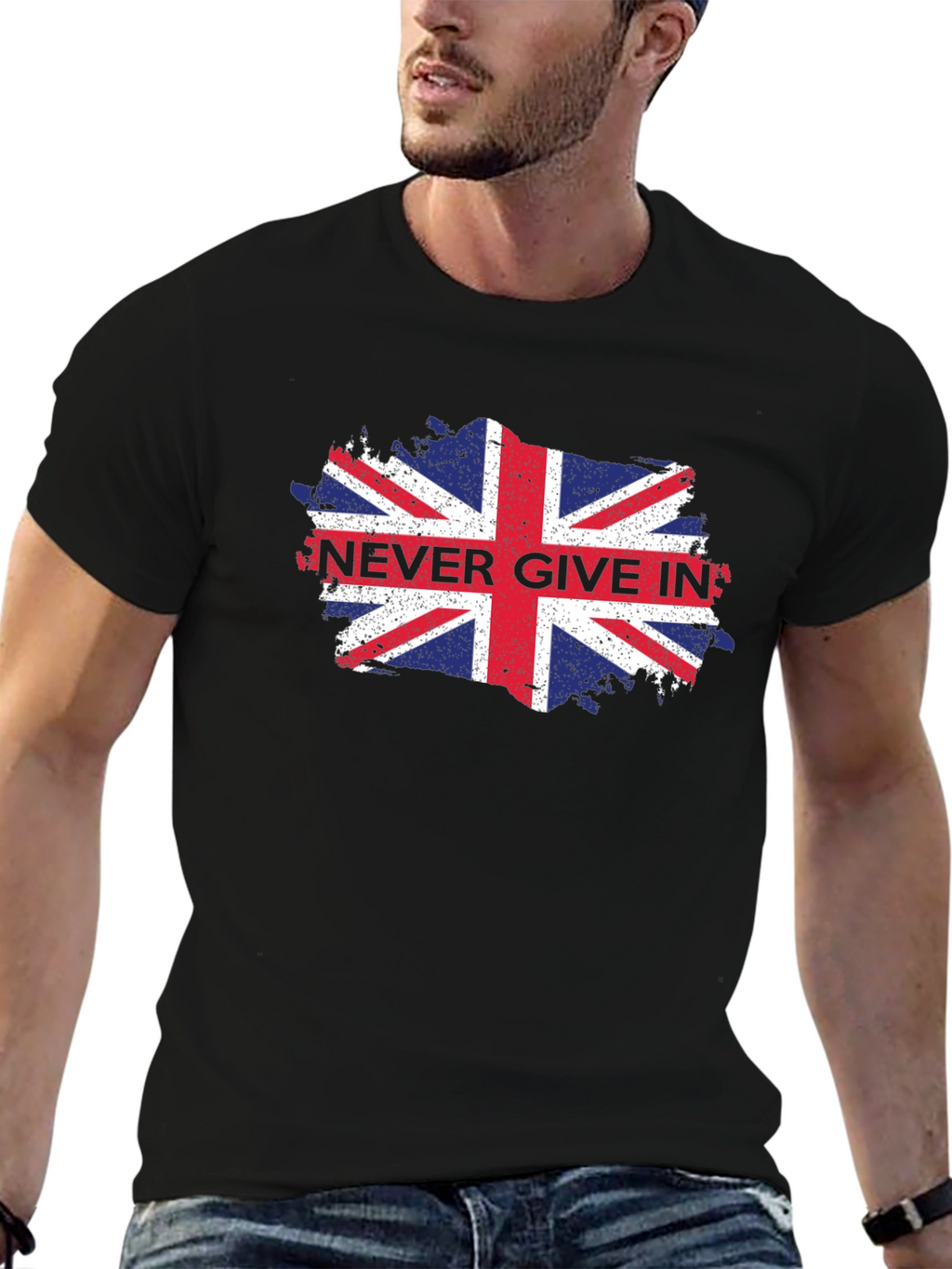 Patriotic Never Give In Union Jack Graphic Tee