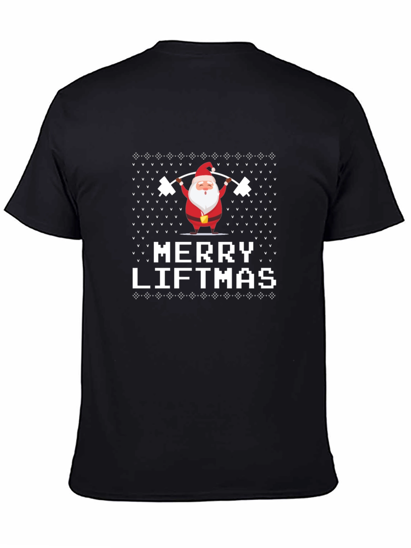 Merry Liftmas T-Shirt - Santa Claus Lifting Ugly Christmas Sweater Style