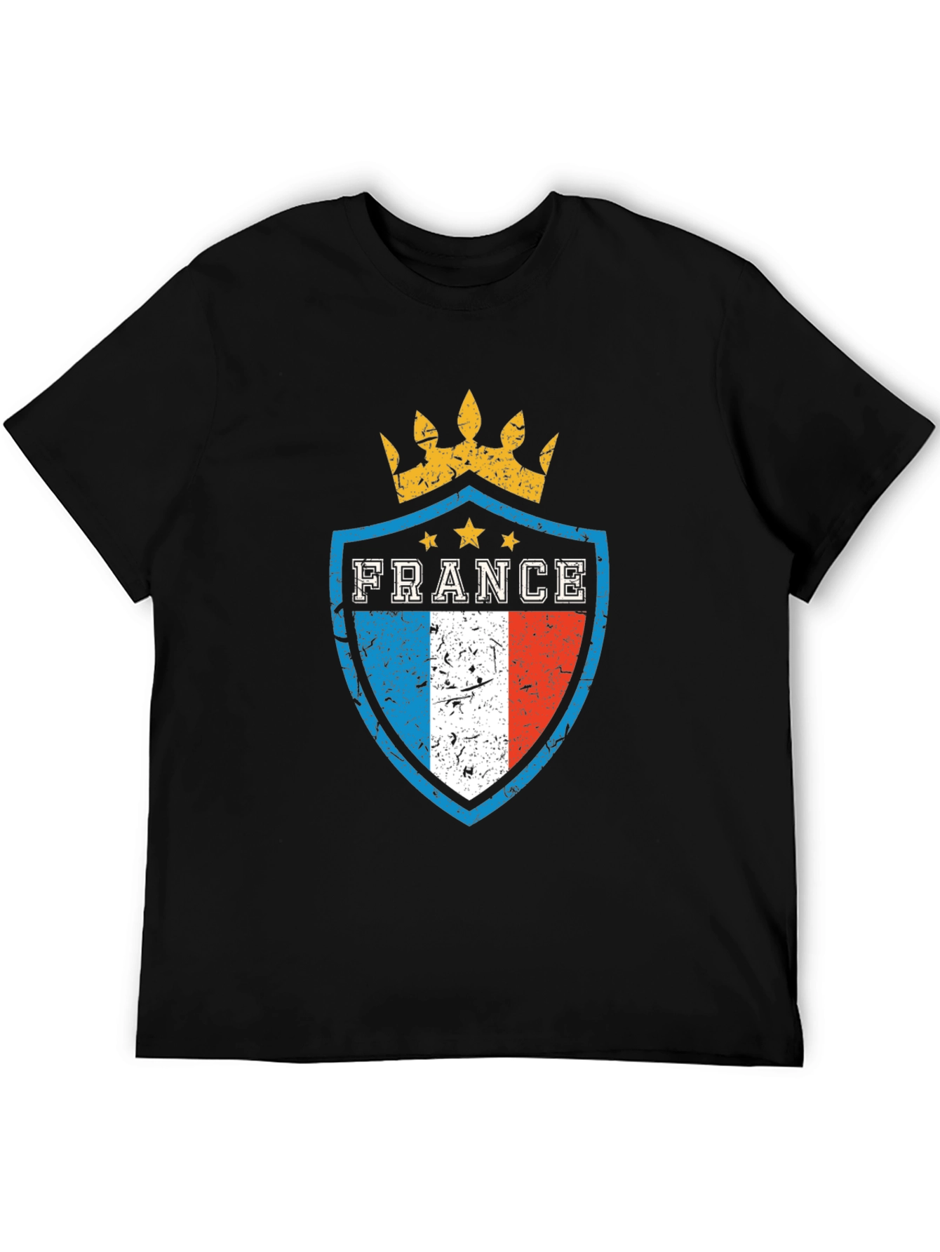 France Flag Shield Crown Graphic Tee - Mens Black T-Shirt