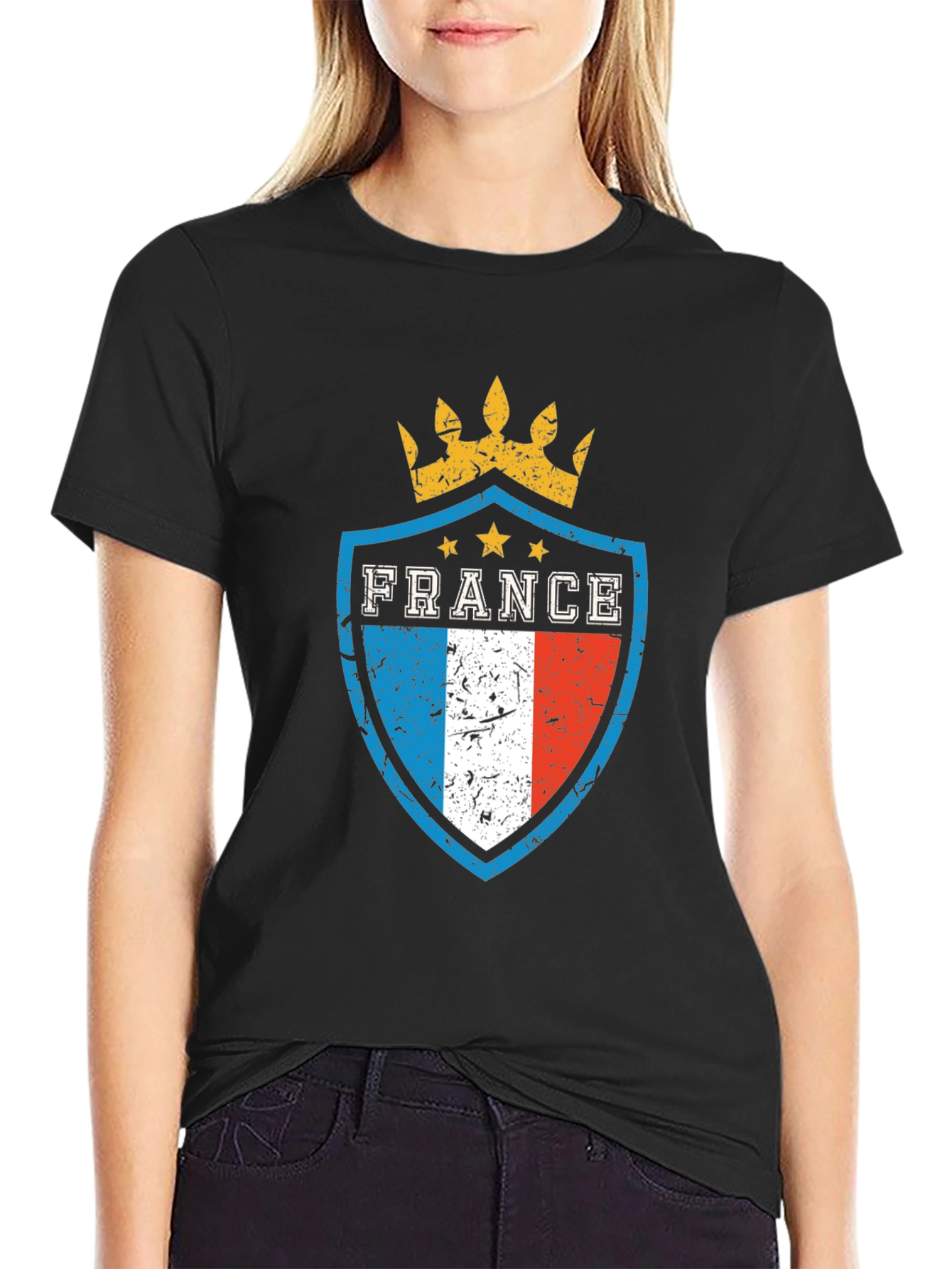 France Flag Shield Crown Graphic Tee - Mens Black T-Shirt