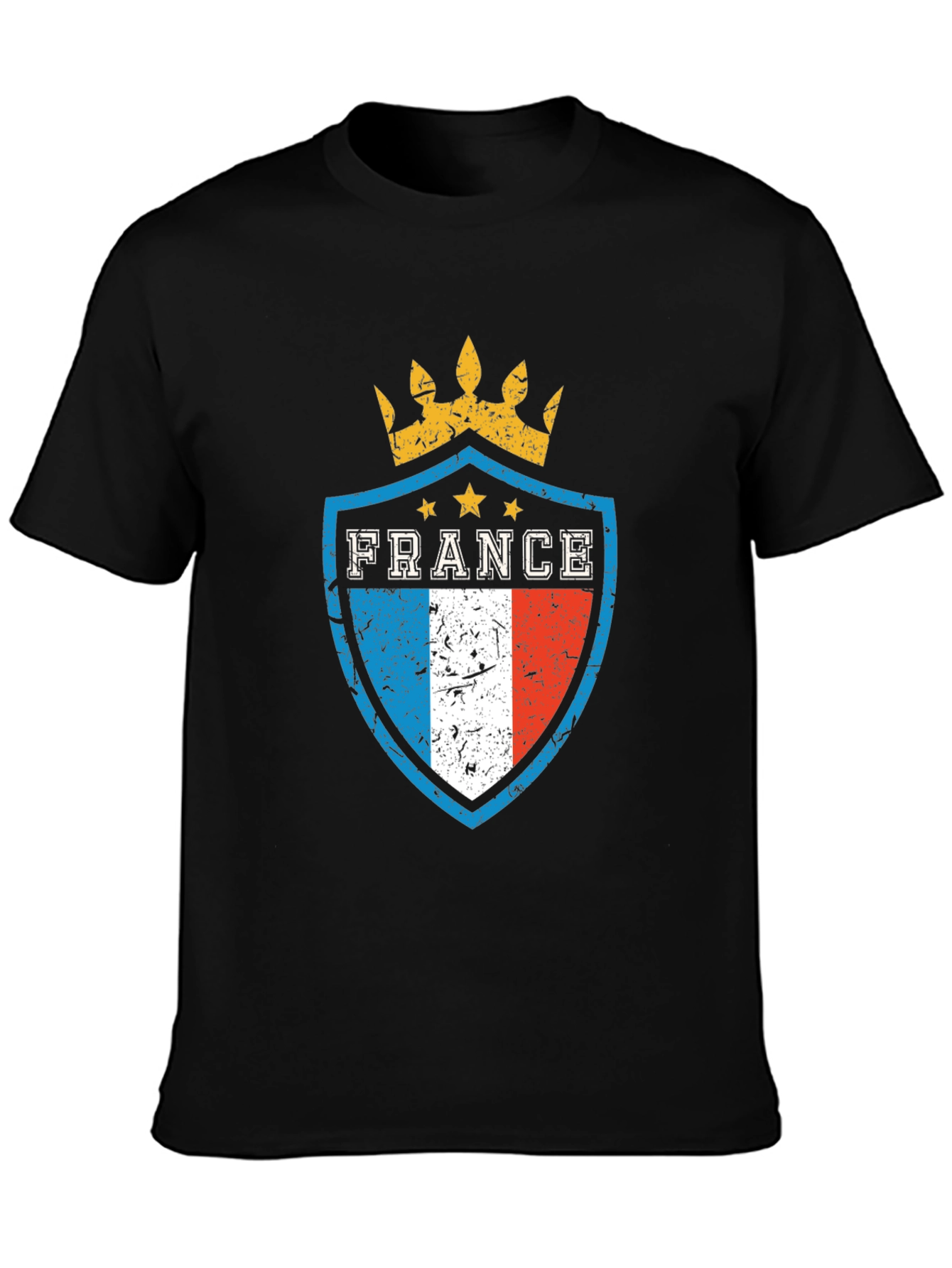 France Flag Shield Crown Graphic Tee - Mens Black T-Shirt