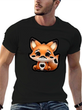 Cute Cartoon Fox Graphic Tee - Black
