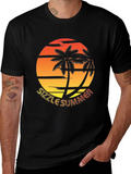 Sizzle Summer Graphic T-Shirt - Palm Tree Sunset Design
