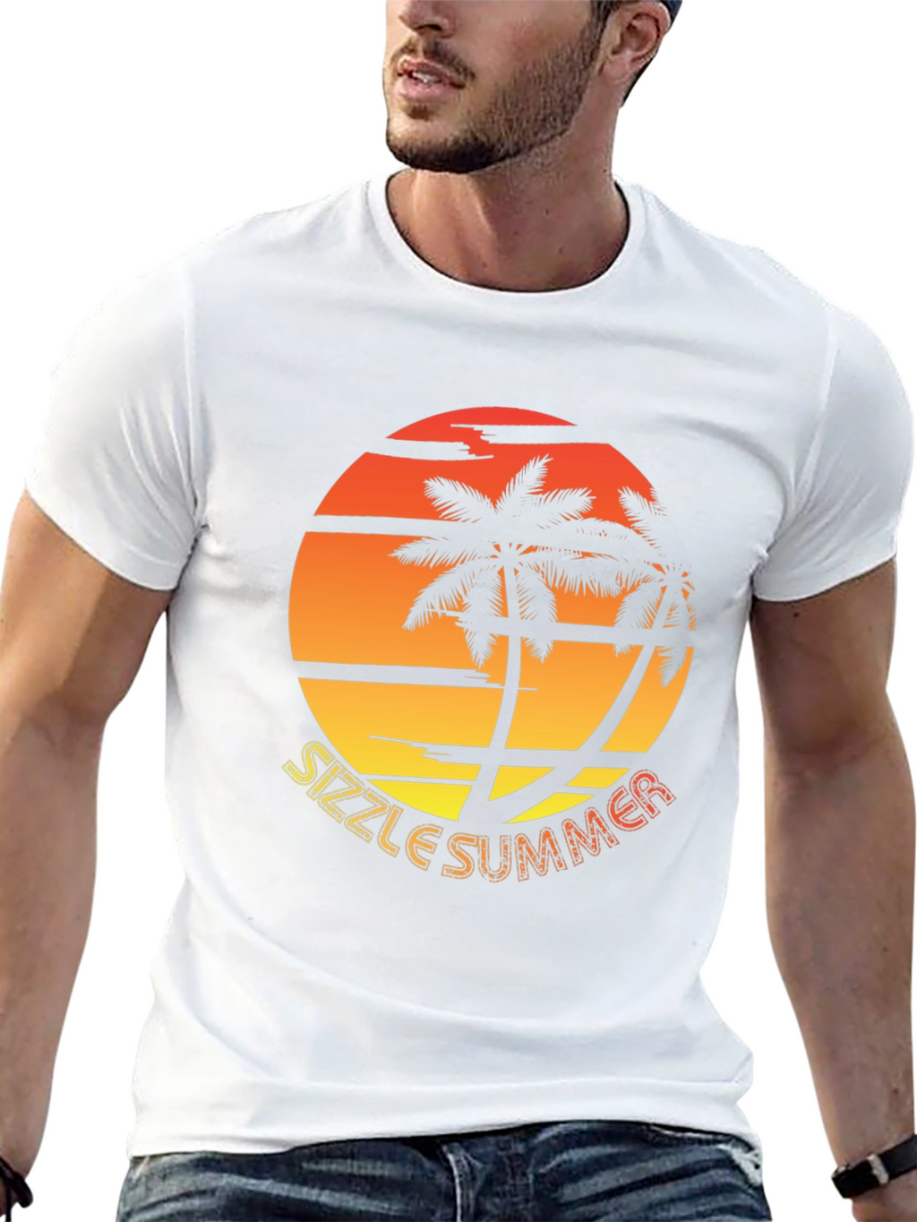 Sizzle Summer Graphic T-Shirt - Palm Tree Sunset Design