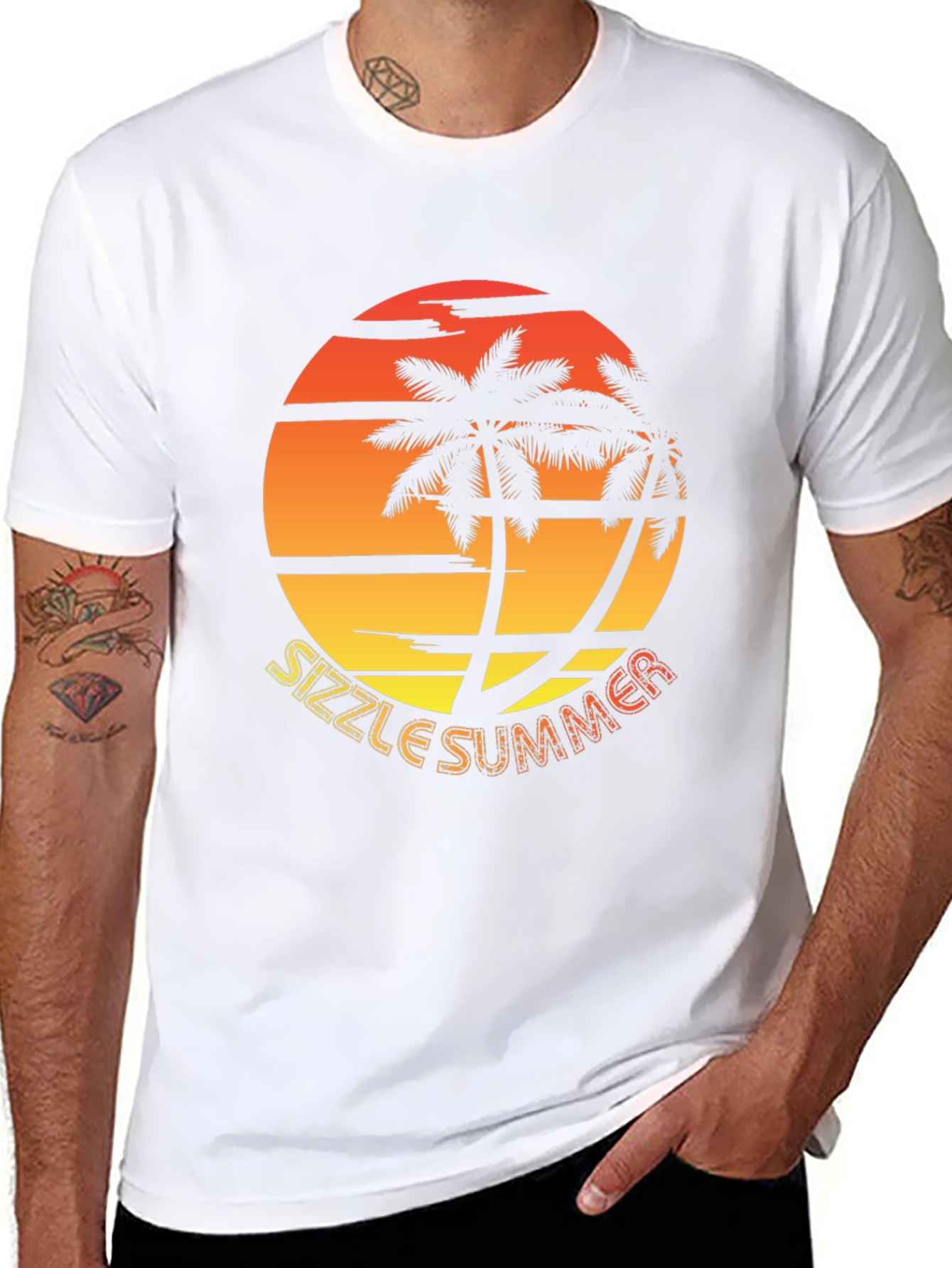 Sizzle Summer Graphic T-Shirt - Palm Tree Sunset Design