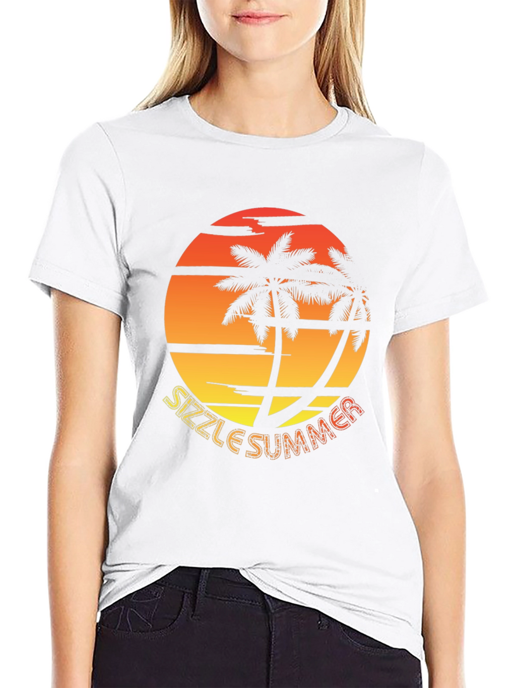 Sizzle Summer Graphic T-Shirt - Palm Tree Sunset Design