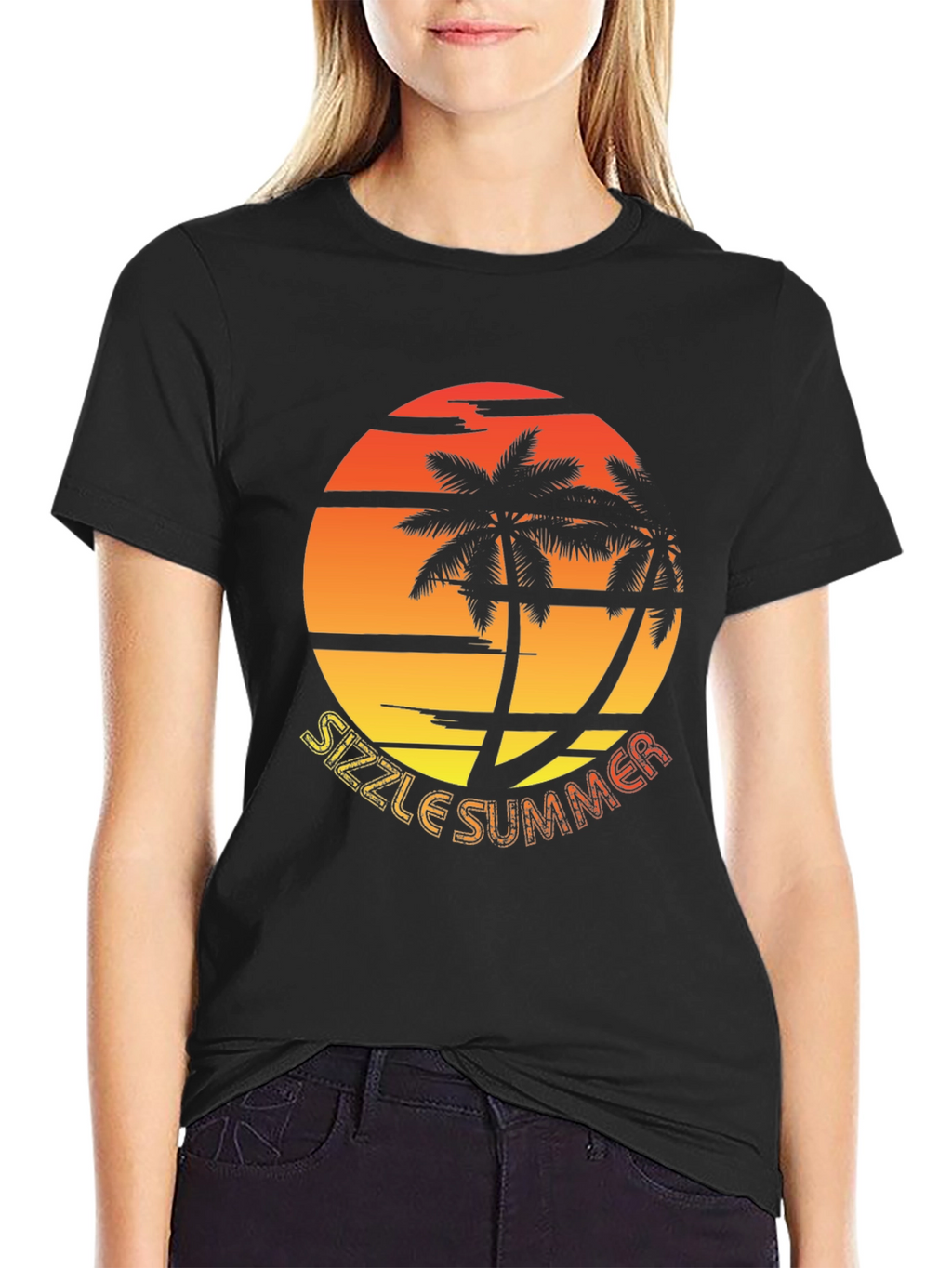 Sizzle Summer Graphic T-Shirt - Palm Tree Sunset Design