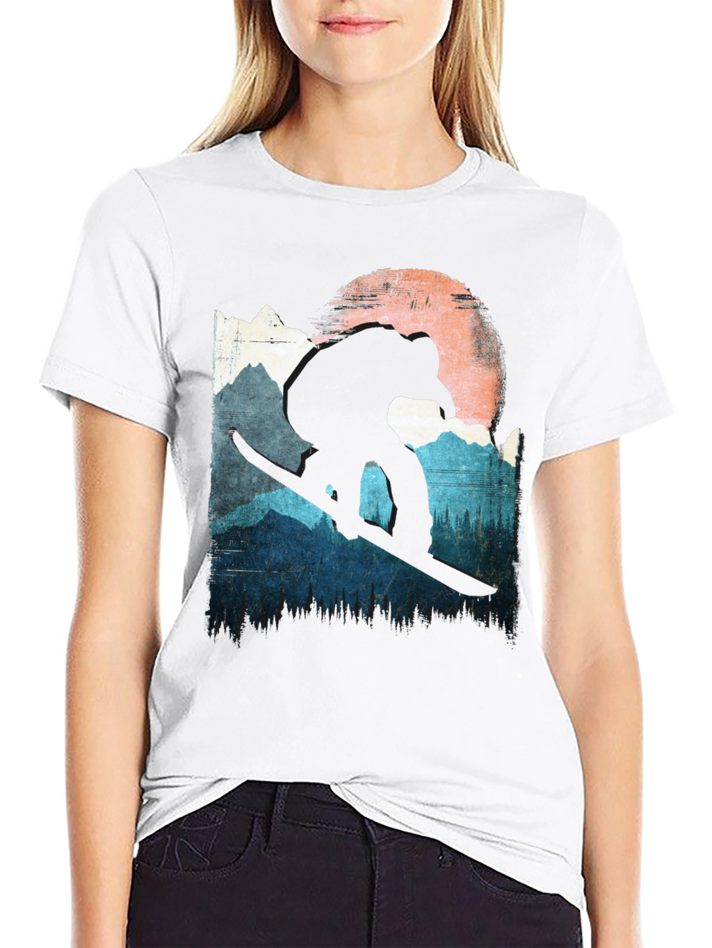Snowboarder T-Shirt - Mountain Silhouette Design