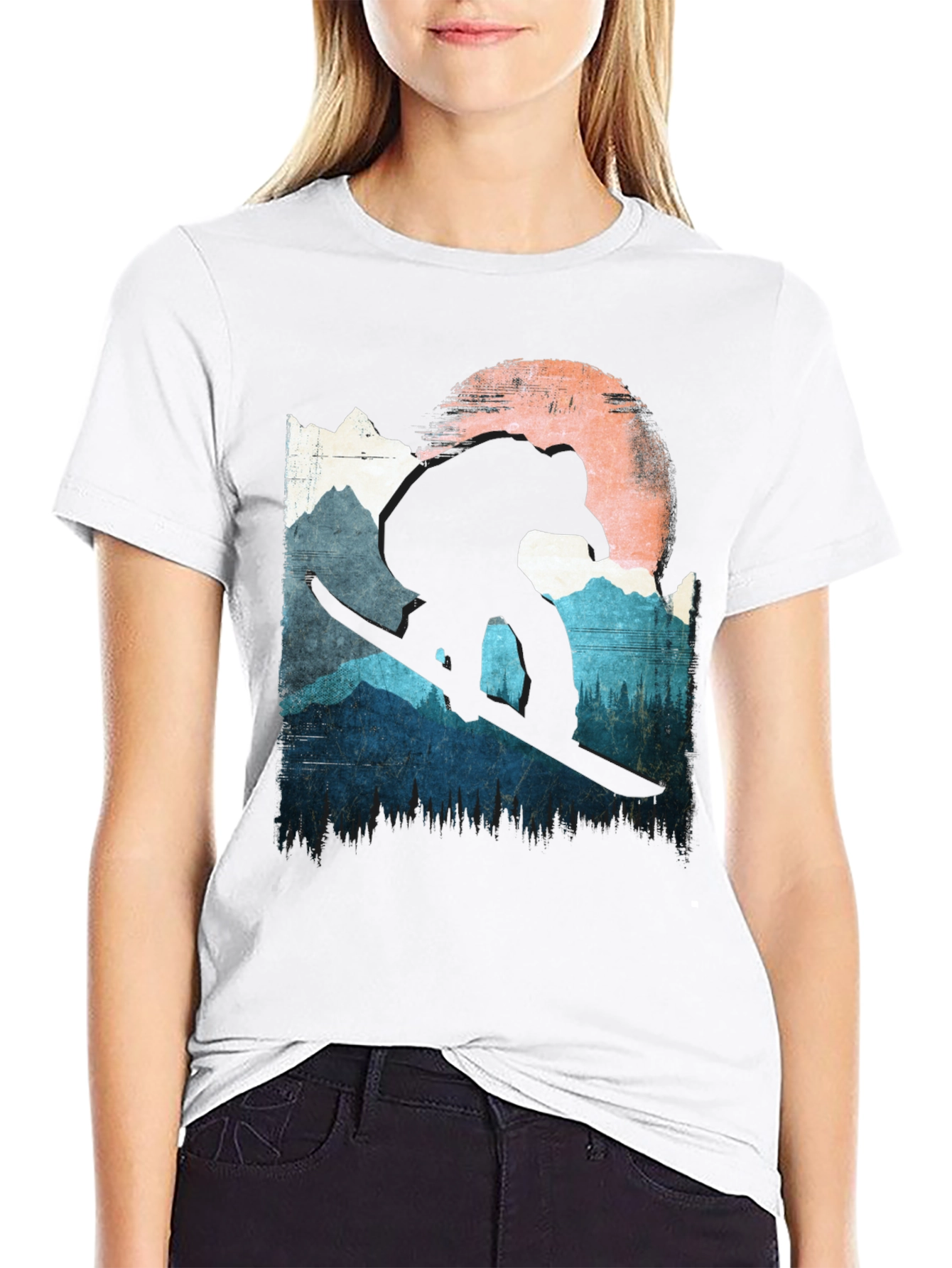 Snowboarder T-Shirt - Mountain Silhouette Design