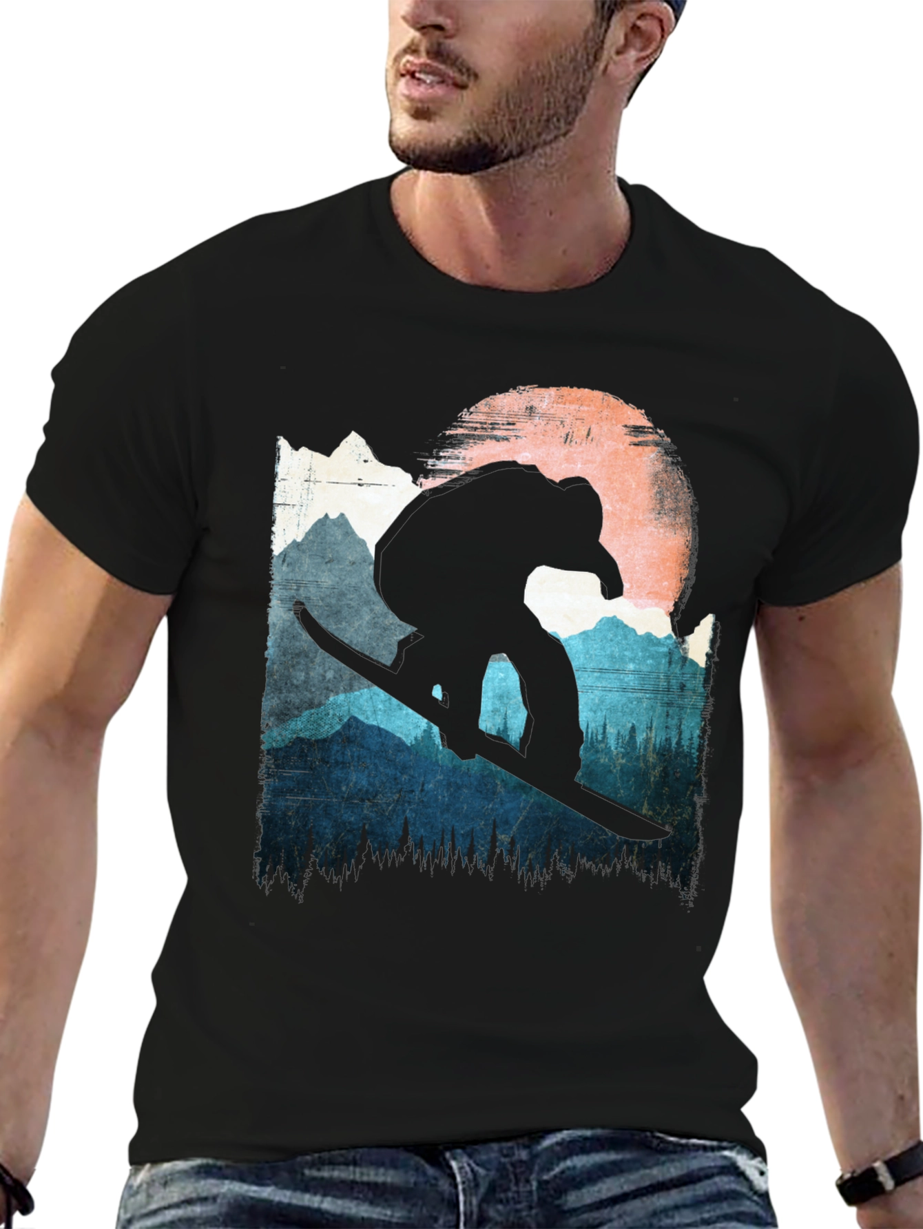 Snowboarder T-Shirt - Mountain Silhouette Design