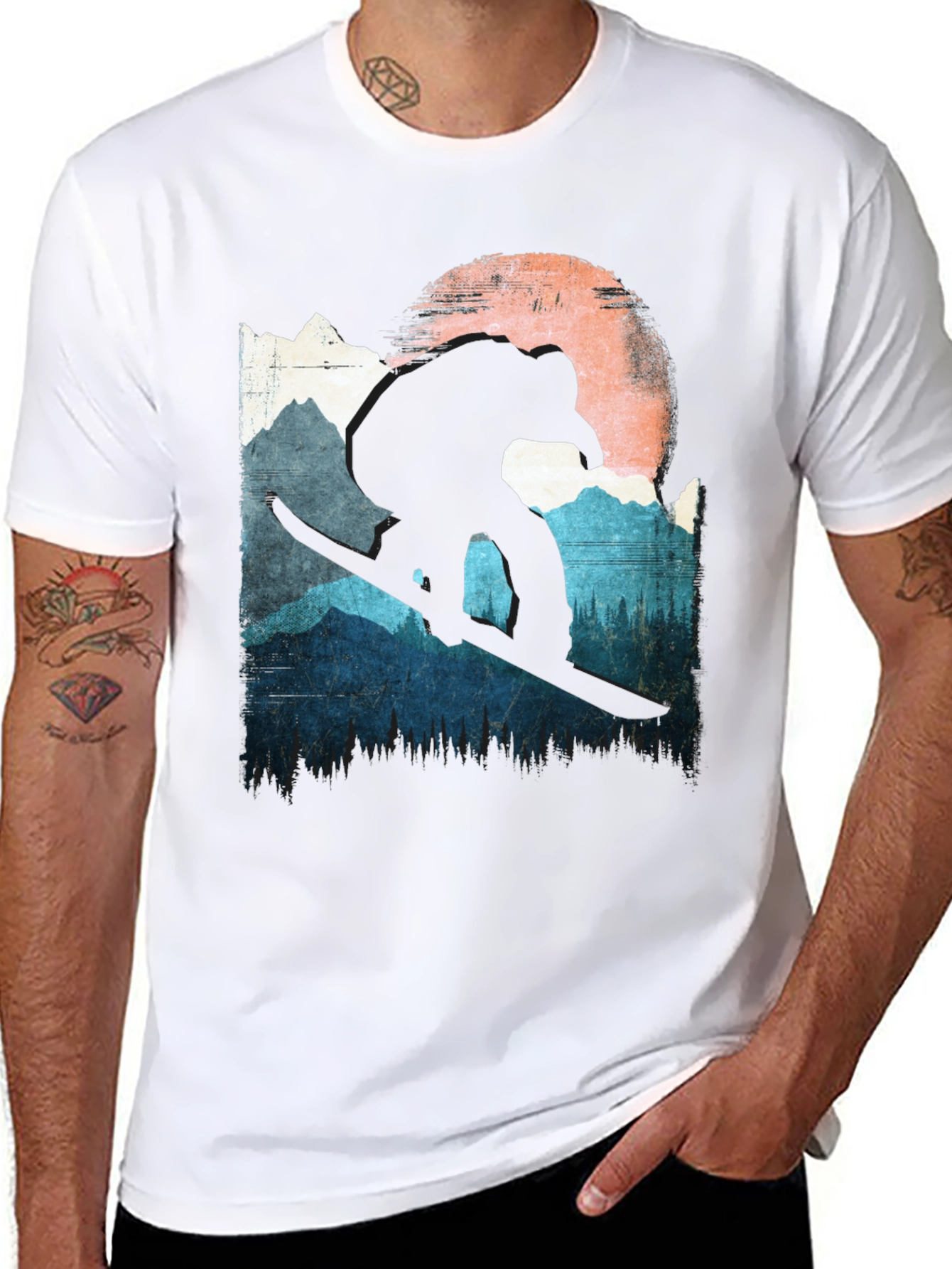 Snowboarder T-Shirt - Mountain Silhouette Design