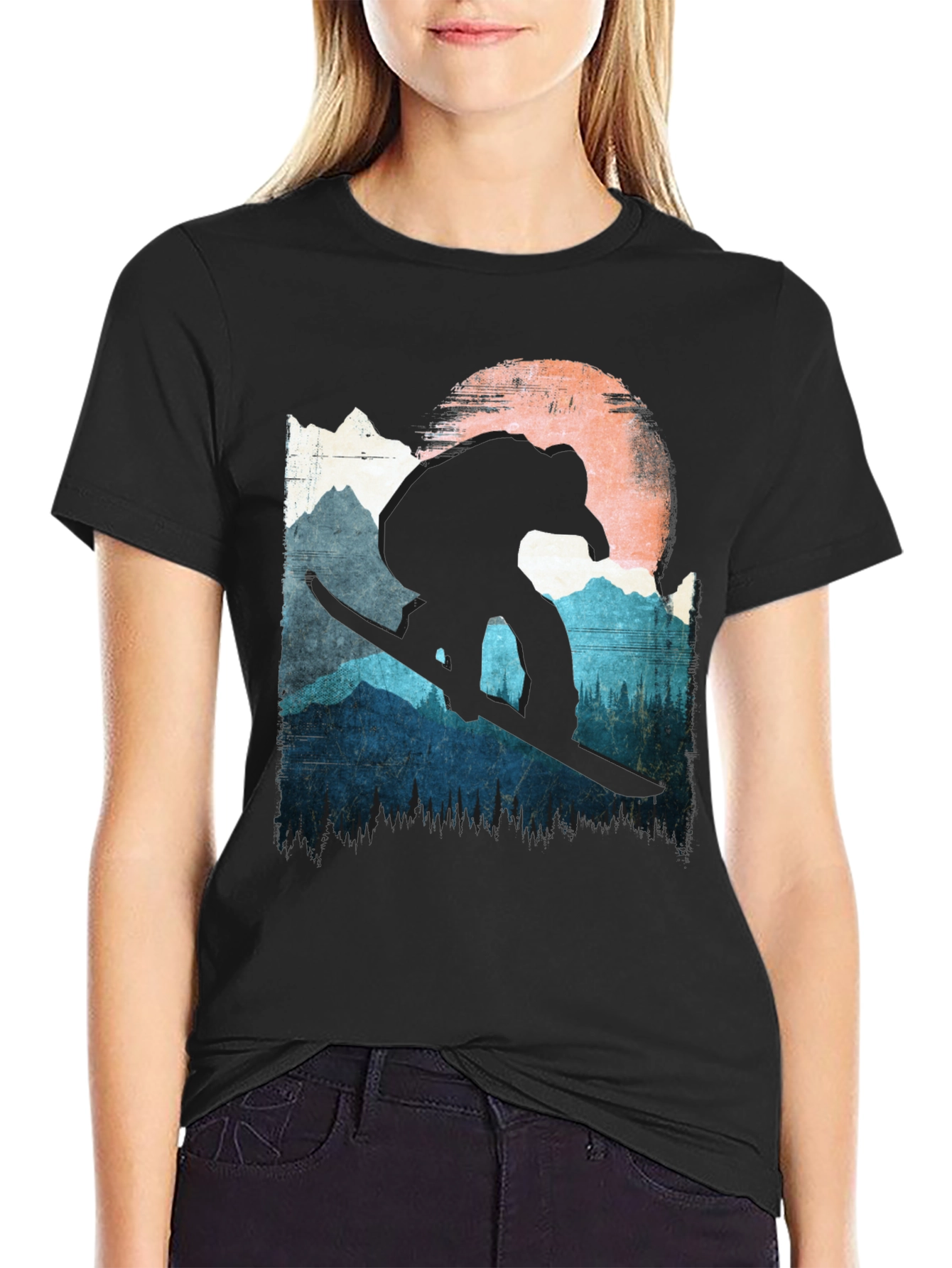 Snowboarder T-Shirt - Mountain Silhouette Design