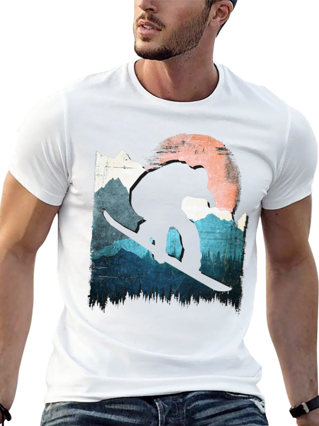 Snowboarder T-Shirt - Mountain Silhouette Design