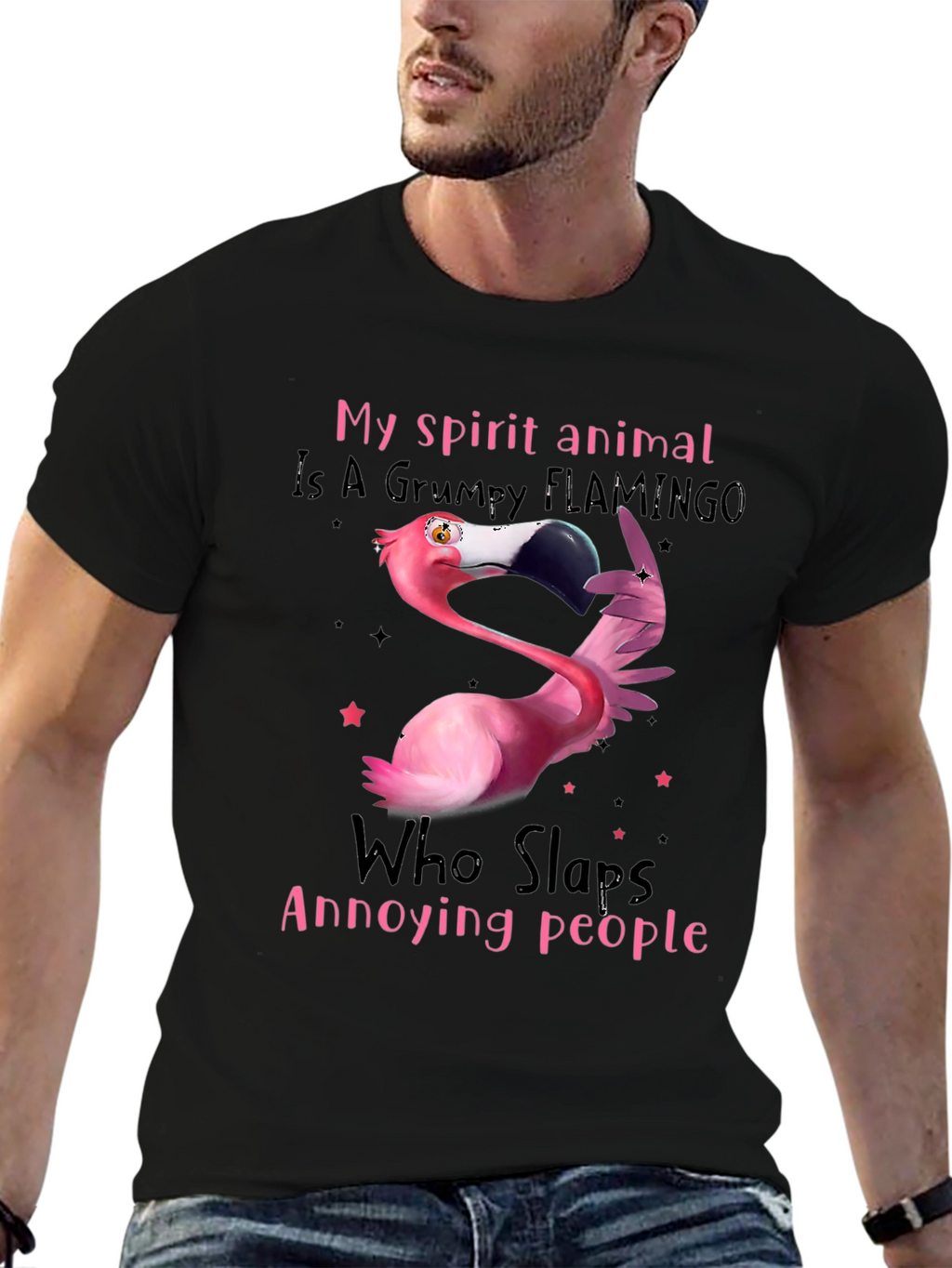Grumpy Flamingo T-Shirt - Slaps Annoying People