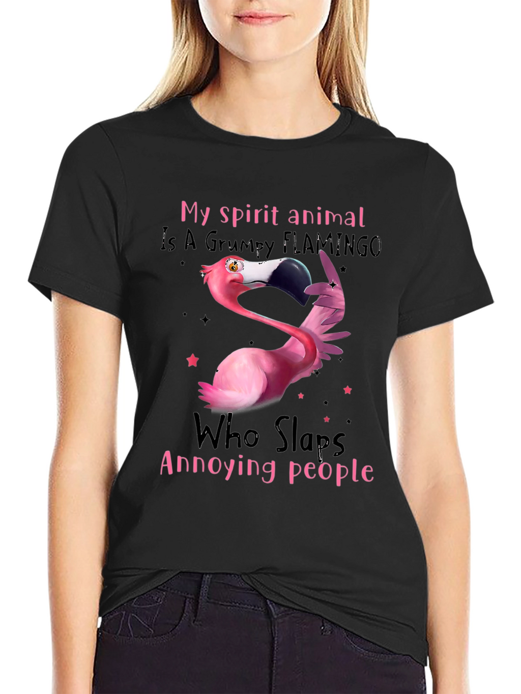 Grumpy Flamingo T-Shirt - Slaps Annoying People