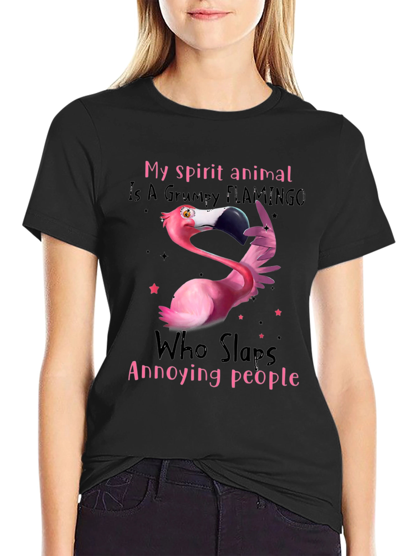 Grumpy Flamingo T-Shirt - Slaps Annoying People