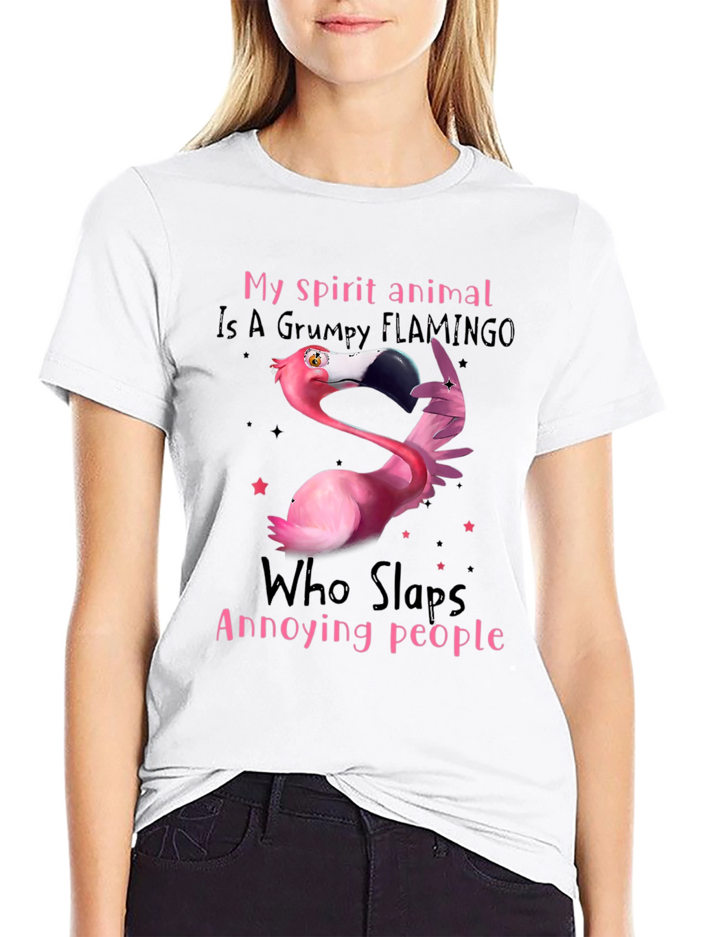 Grumpy Flamingo T-Shirt - Slaps Annoying People