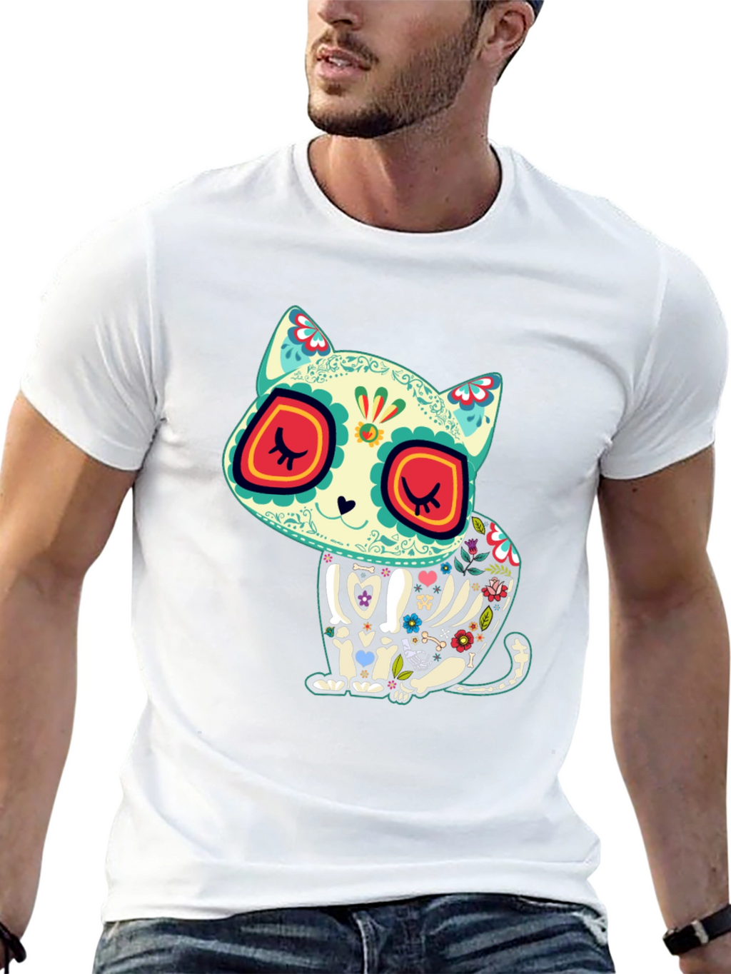 Sugar Skull Cat T-Shirt - Dia de los Muertos
