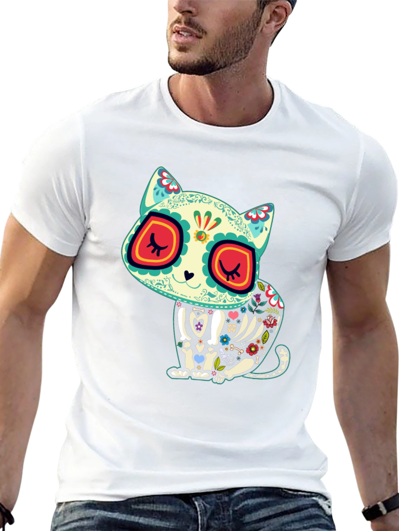 Sugar Skull Cat T-Shirt - Dia de los Muertos