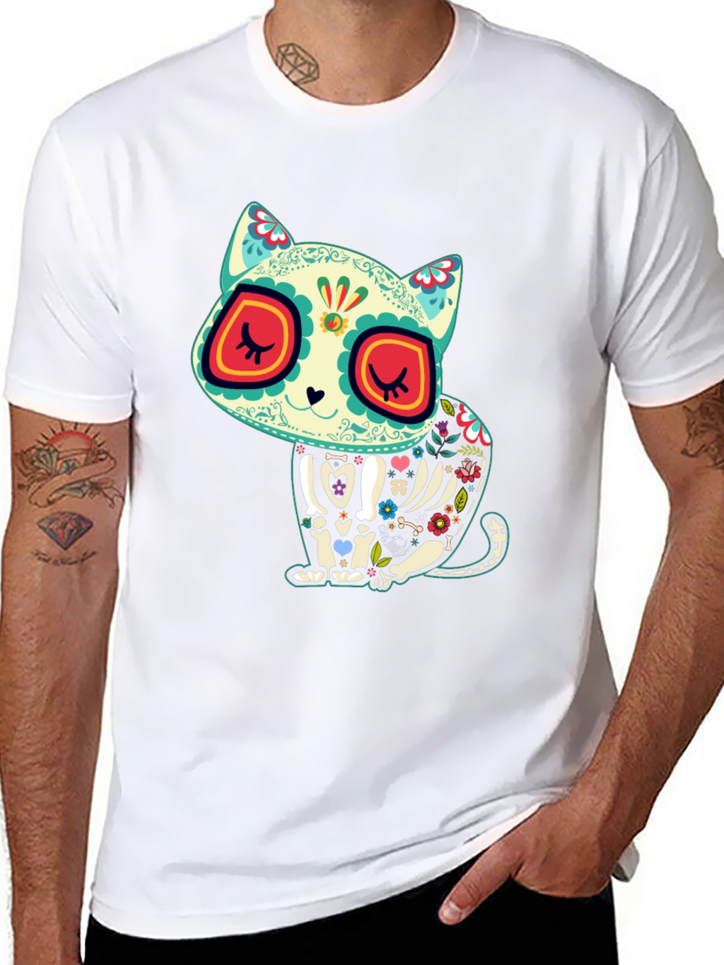 Sugar Skull Cat T-Shirt - Dia de los Muertos