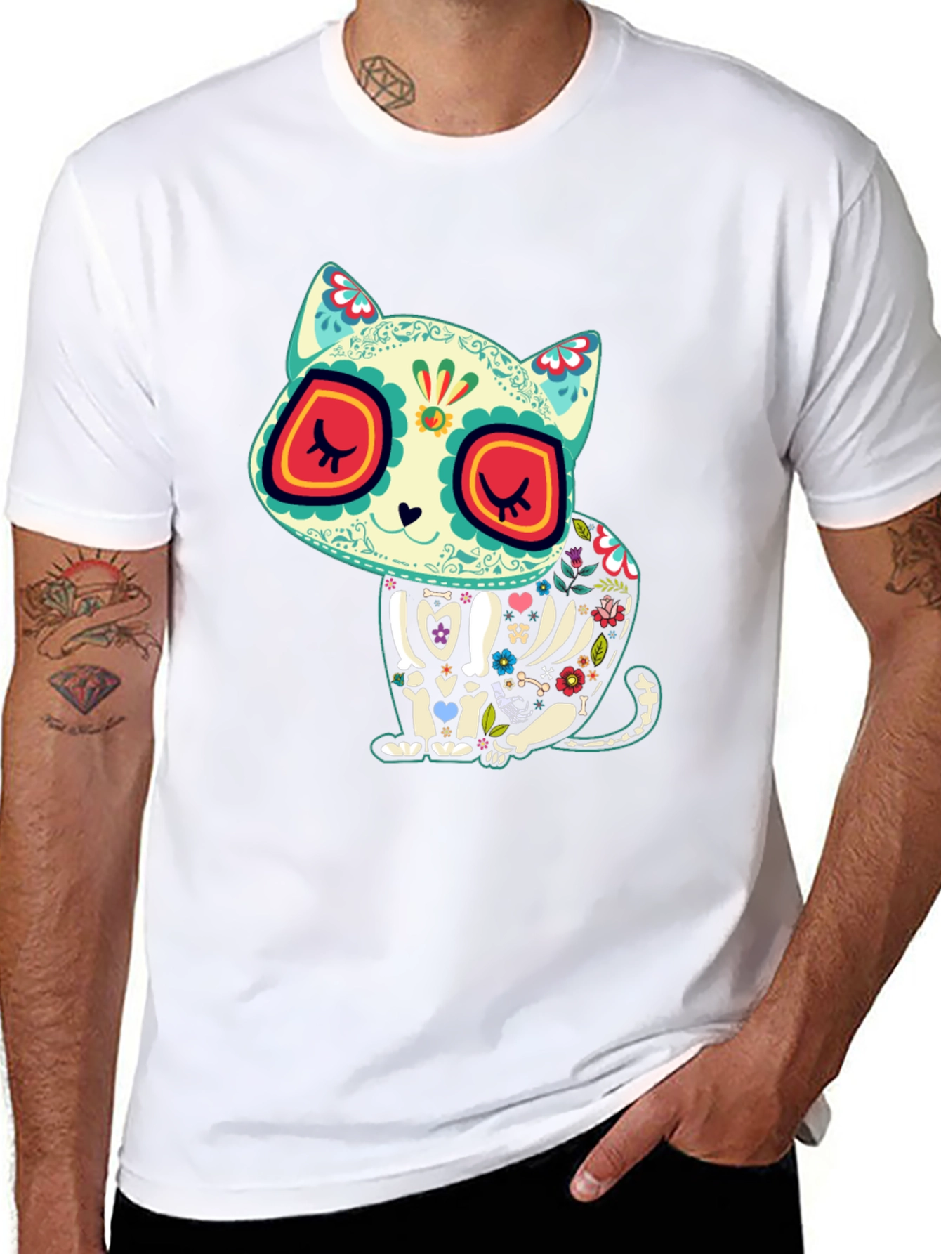 Sugar Skull Cat T-Shirt - Dia de los Muertos