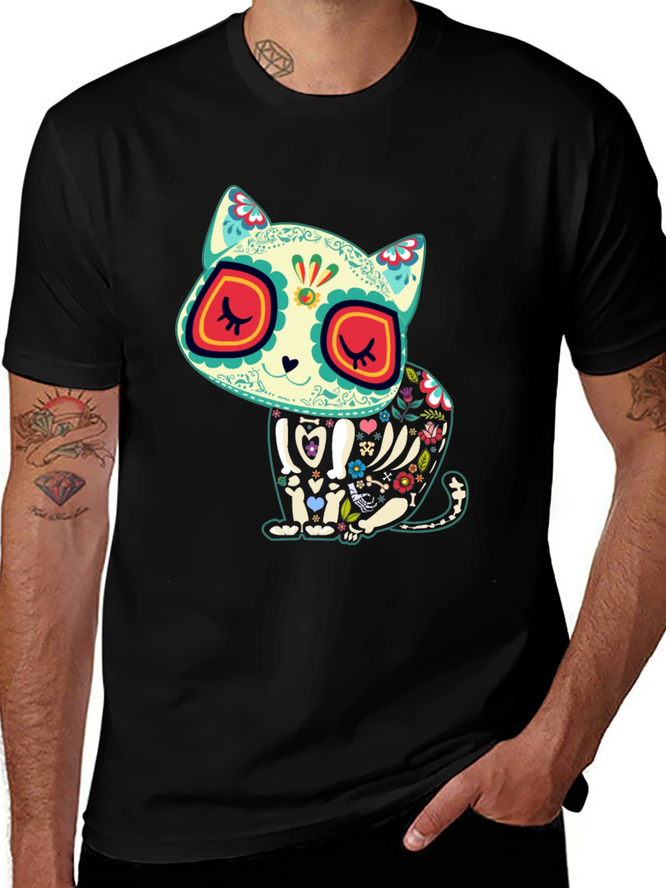 Sugar Skull Cat T-Shirt - Dia de los Muertos