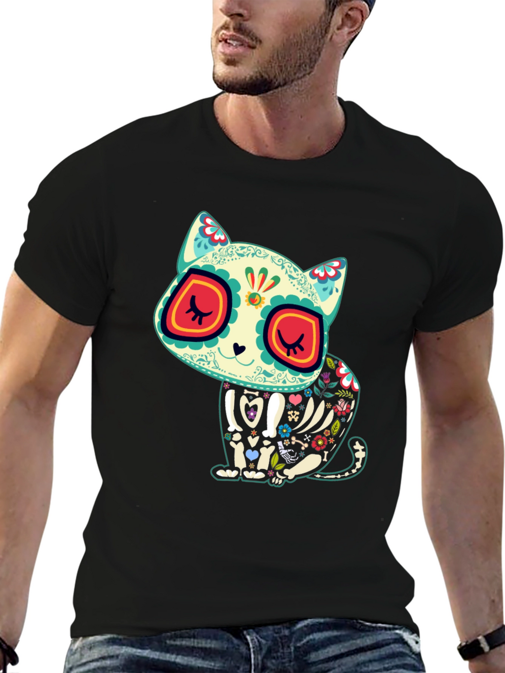 Sugar Skull Cat T-Shirt - Dia de los Muertos