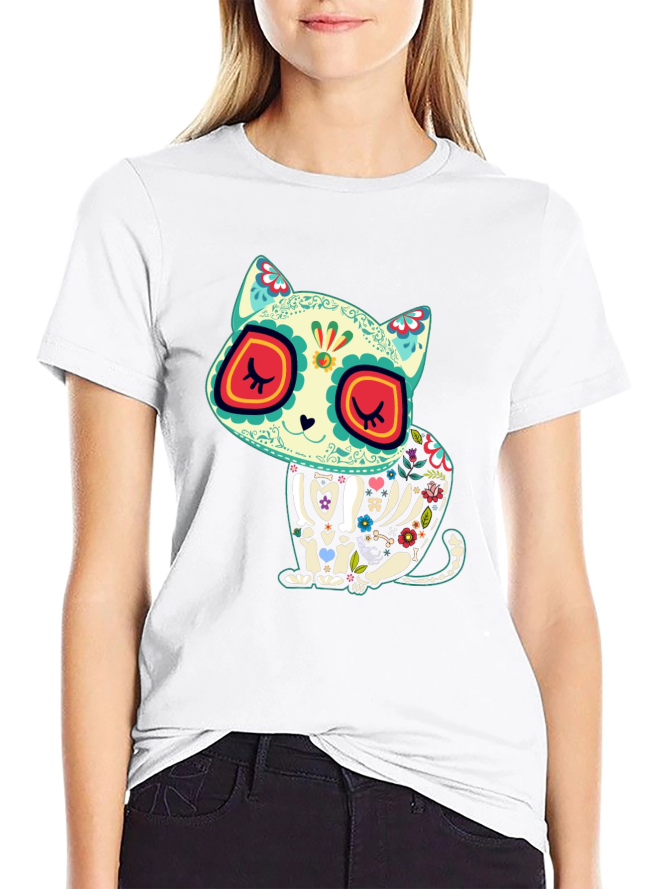Sugar Skull Cat T-Shirt - Dia de los Muertos