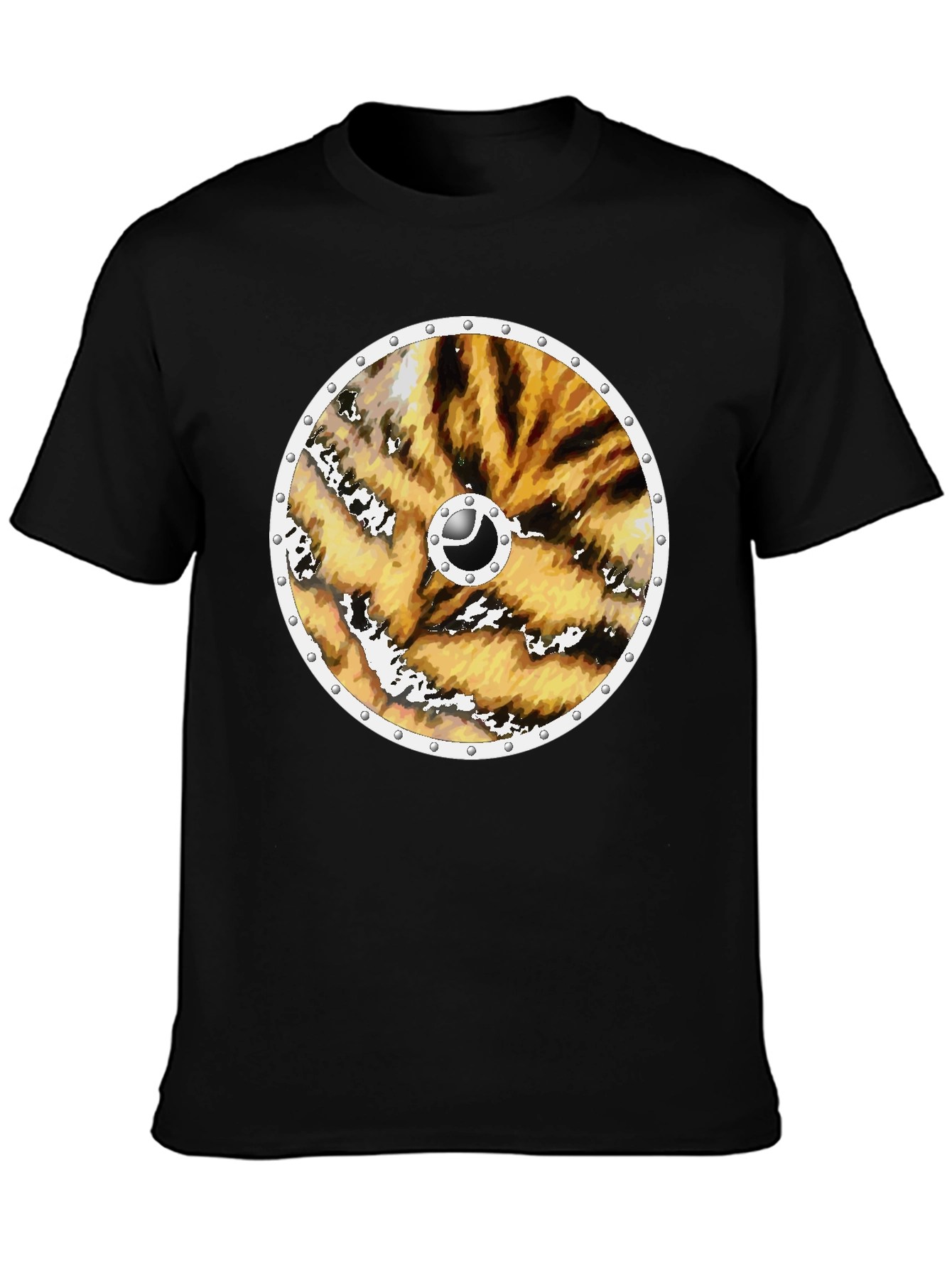 Tiger Print Viking Shield Black Tee