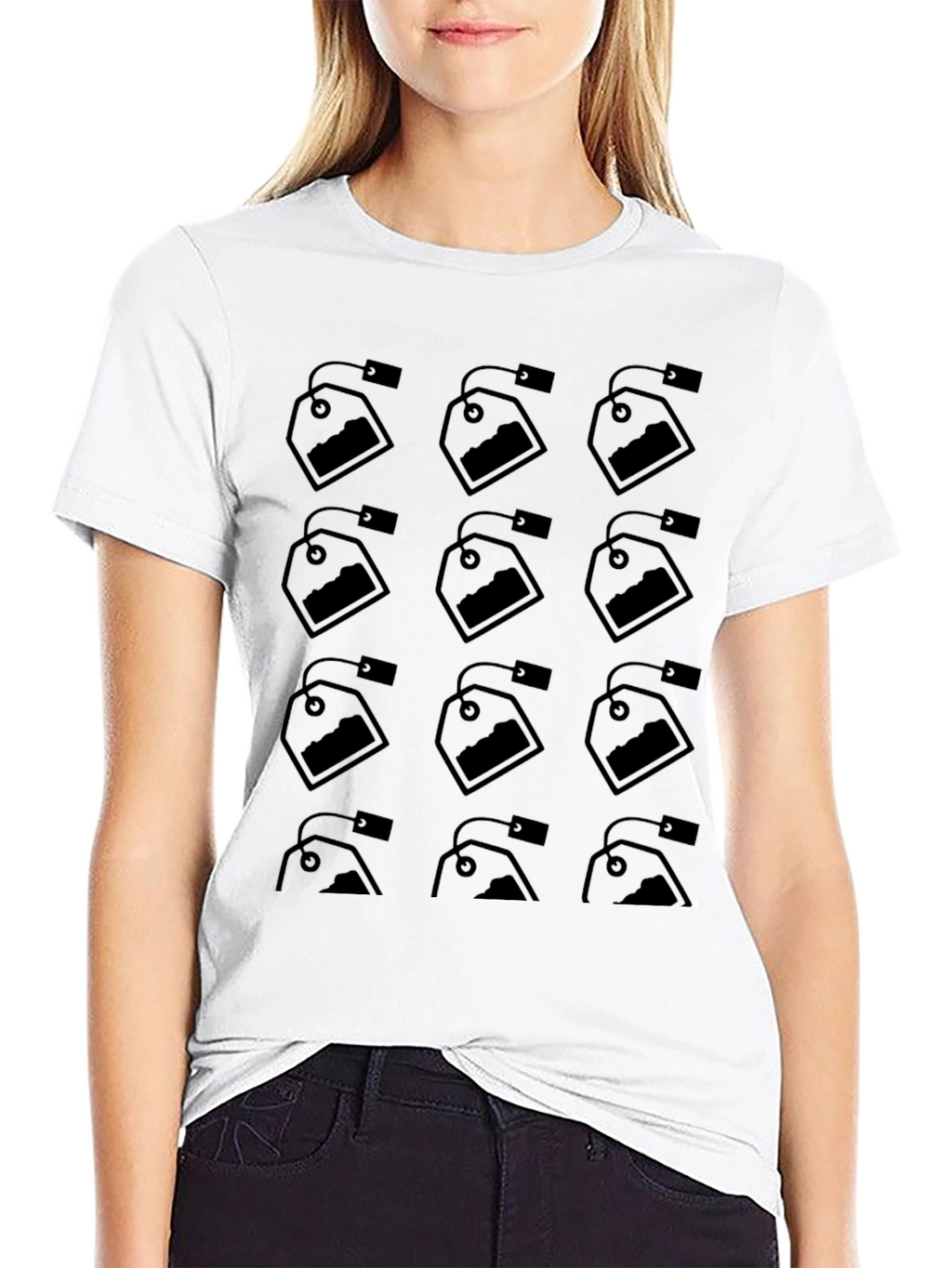 Tea Bag Pattern Black T-Shirt