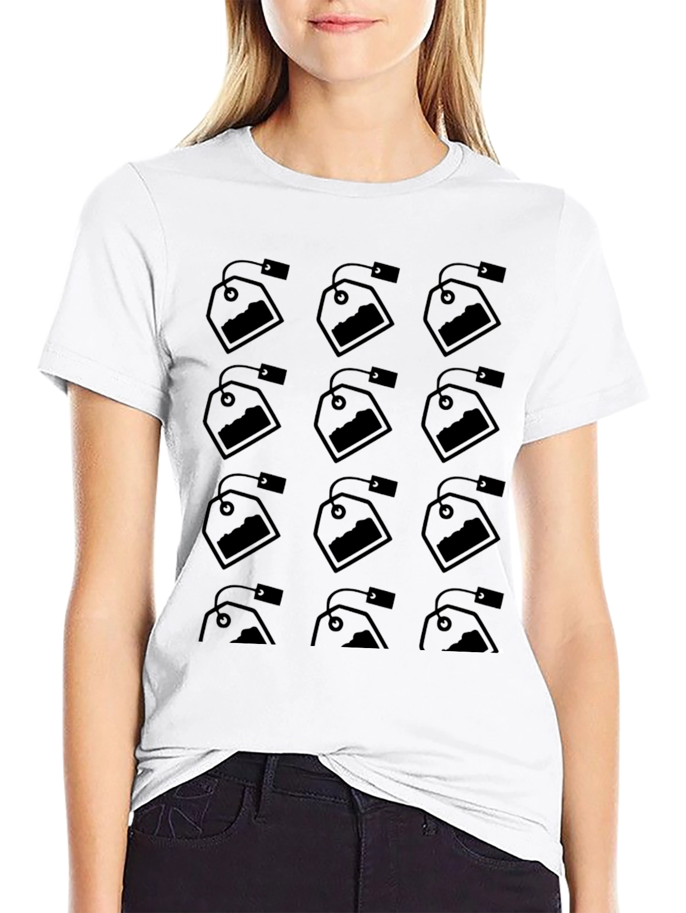 Tea Bag Pattern Black T-Shirt
